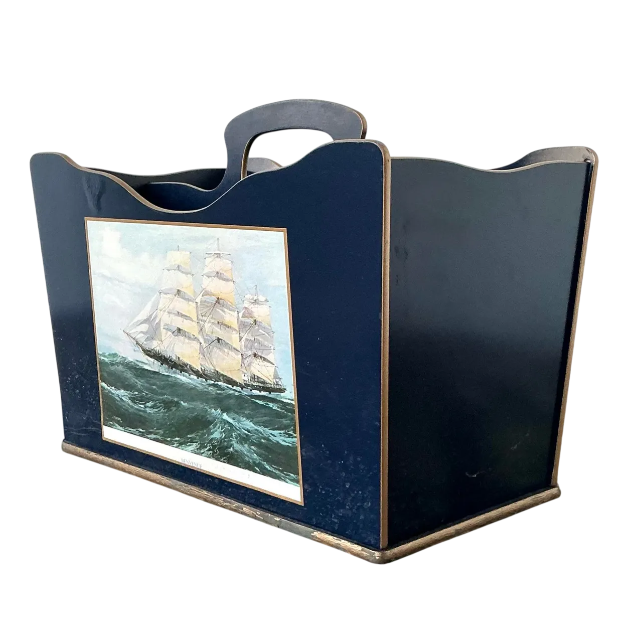 Vintage Regency Lacquered Sail Boat Newspaper Rack