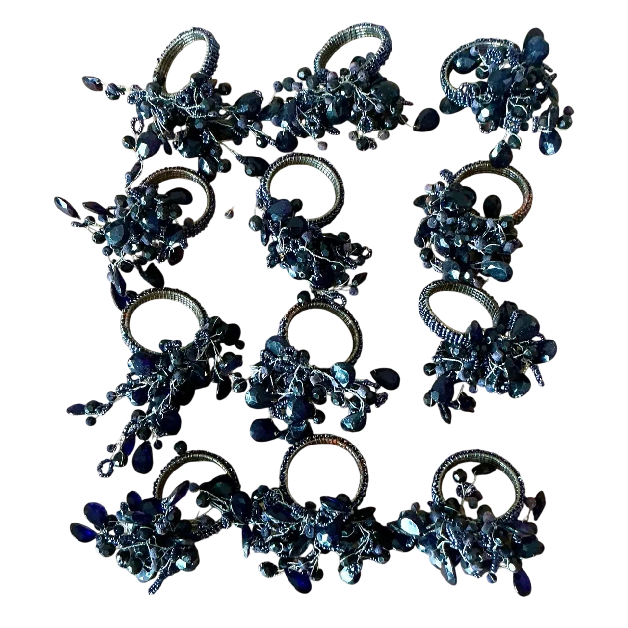 Vintage Boho Amethyst Crystal Napkin Rings - Set of 12
