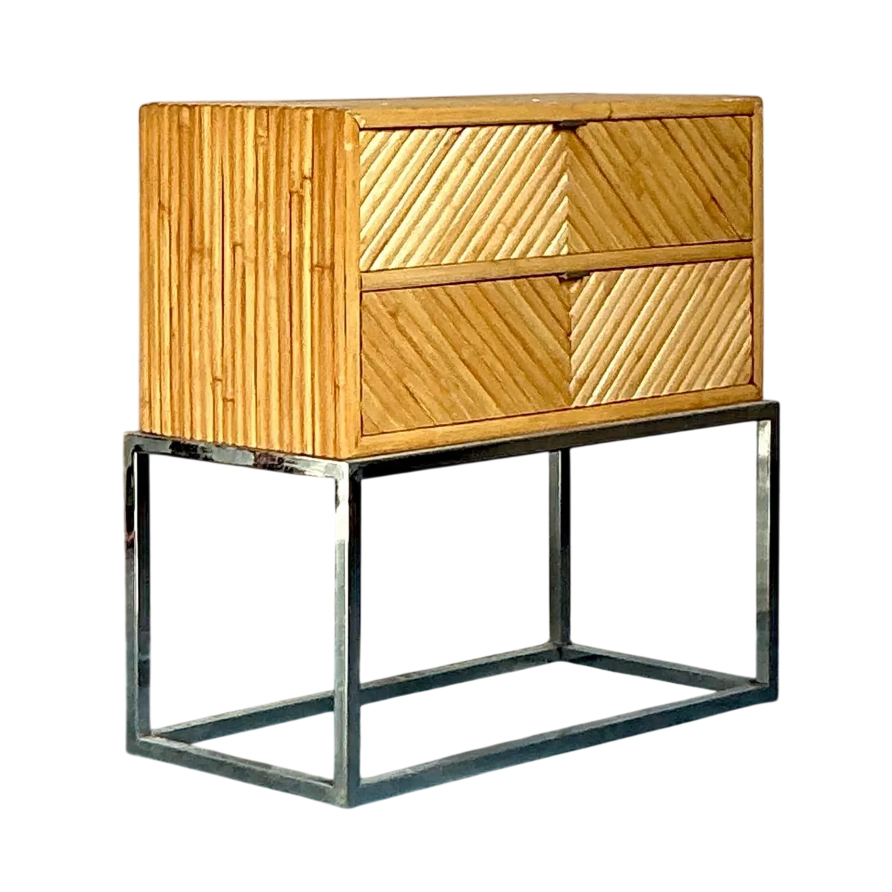 Vintage a Boho Chevron Split Bamboo Chest of Drawers