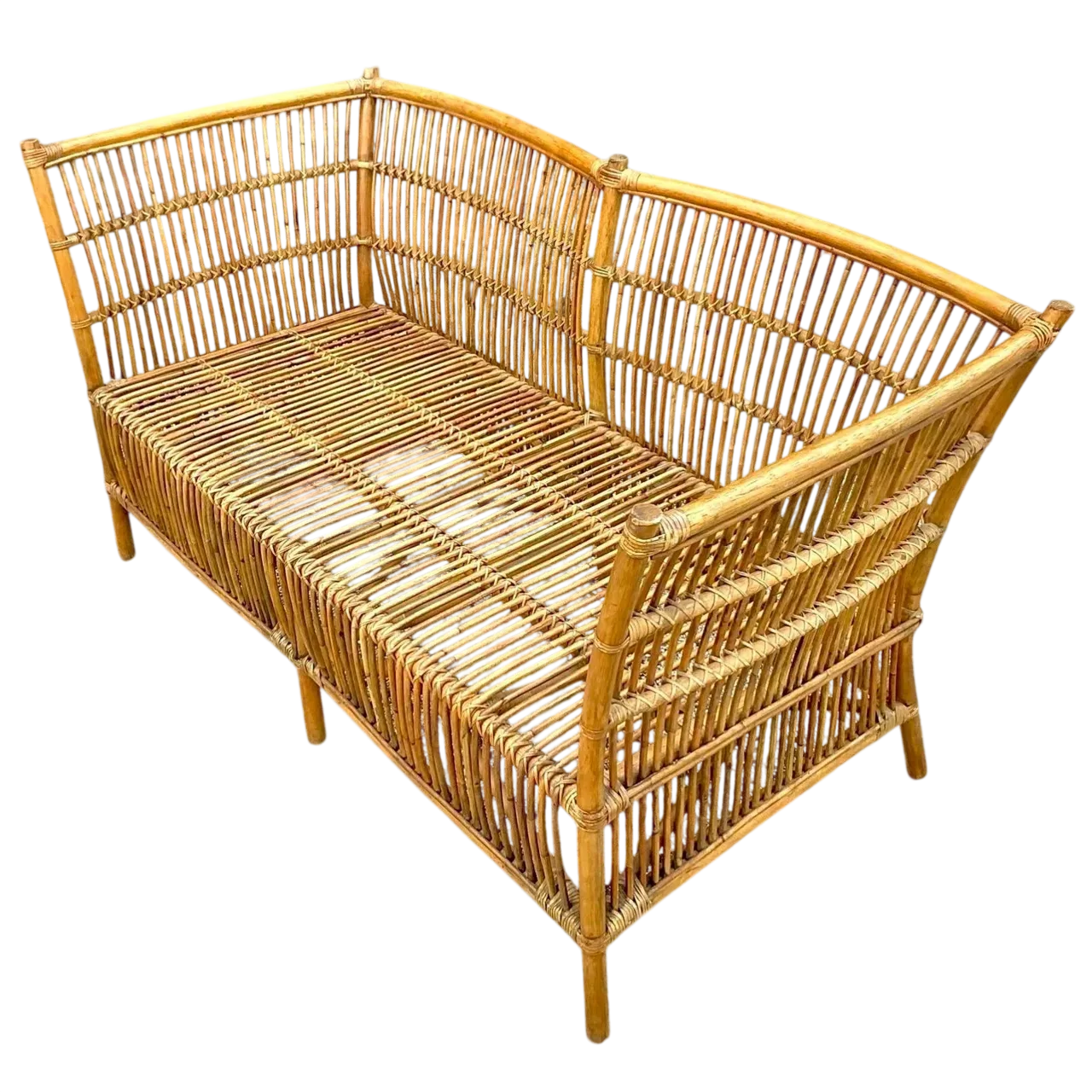 Vintage Coastal Stick Rattan Loveseat