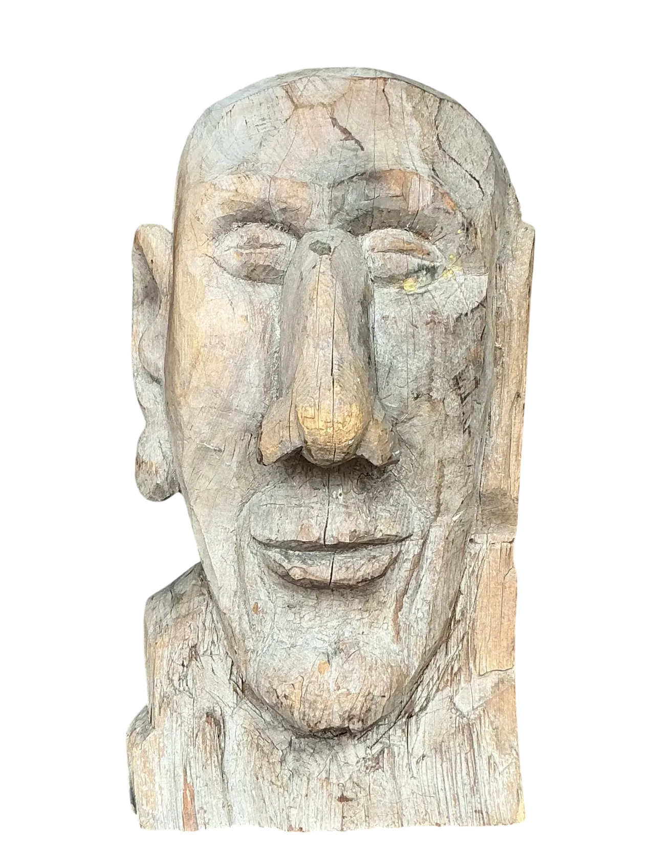 Vintage Boho Carved Wooden Bust of Man