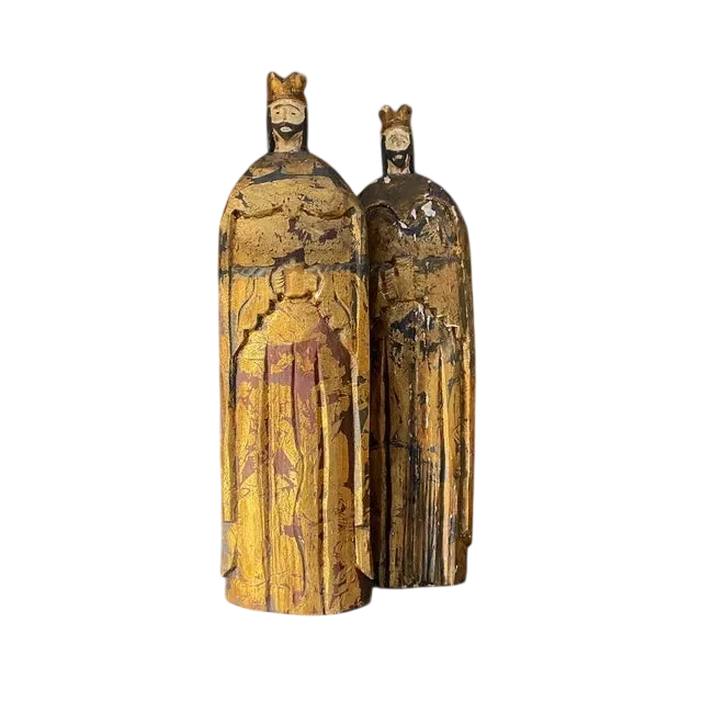 Vintage Boho Gilt Carved Wood Santos Figures- a Pair
