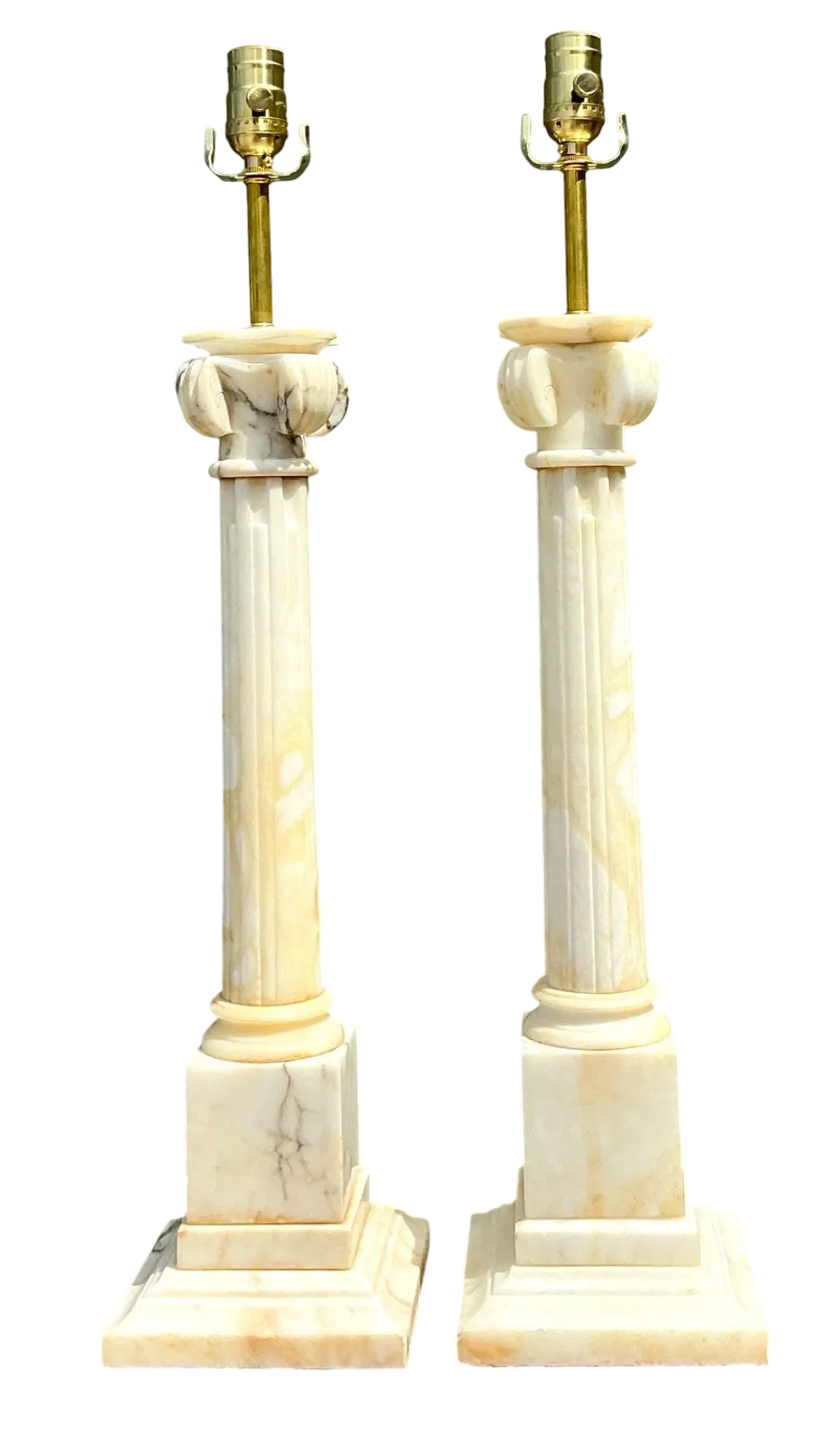 Vintage Alabaster Column Table Lamps - A Pair - Stone, 6W x 26.5H