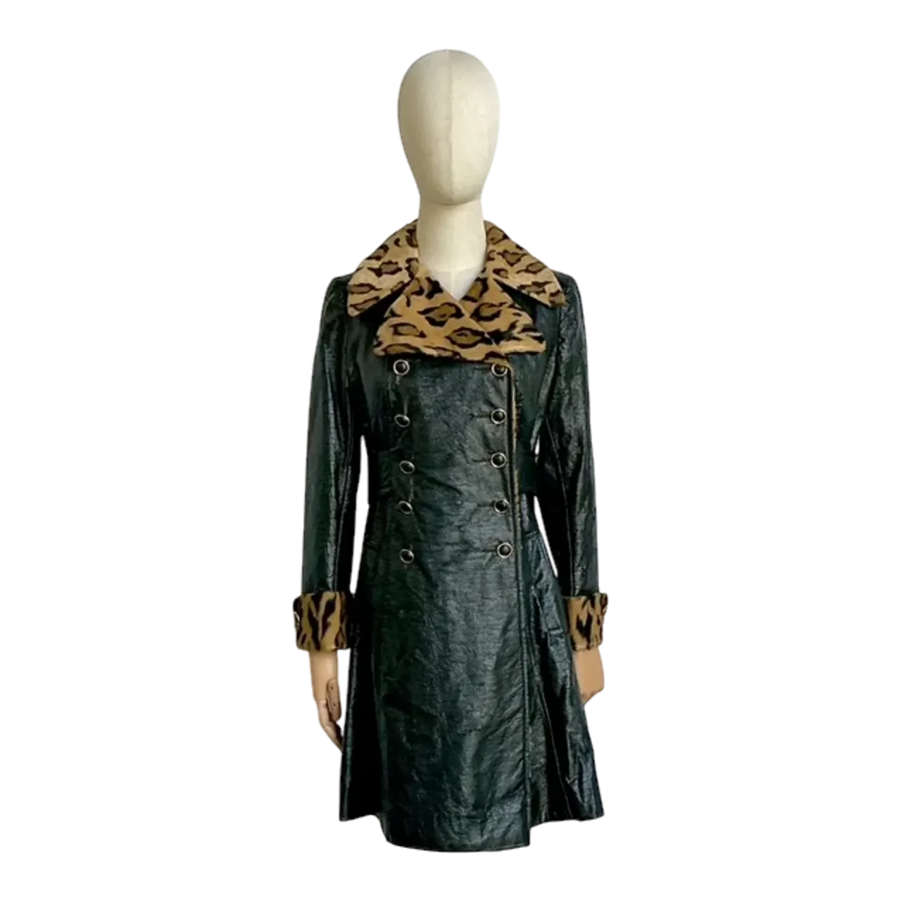 Vintage Luisant Lacquered Patent Jacket with Faux Fur