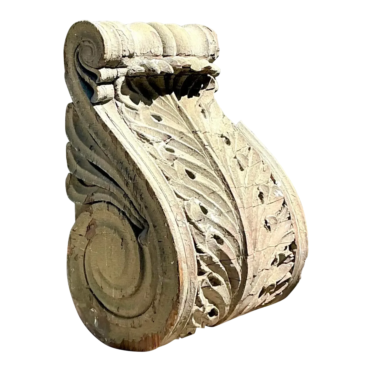 Vintage 1880s Monumental Distressed Wood Corbel