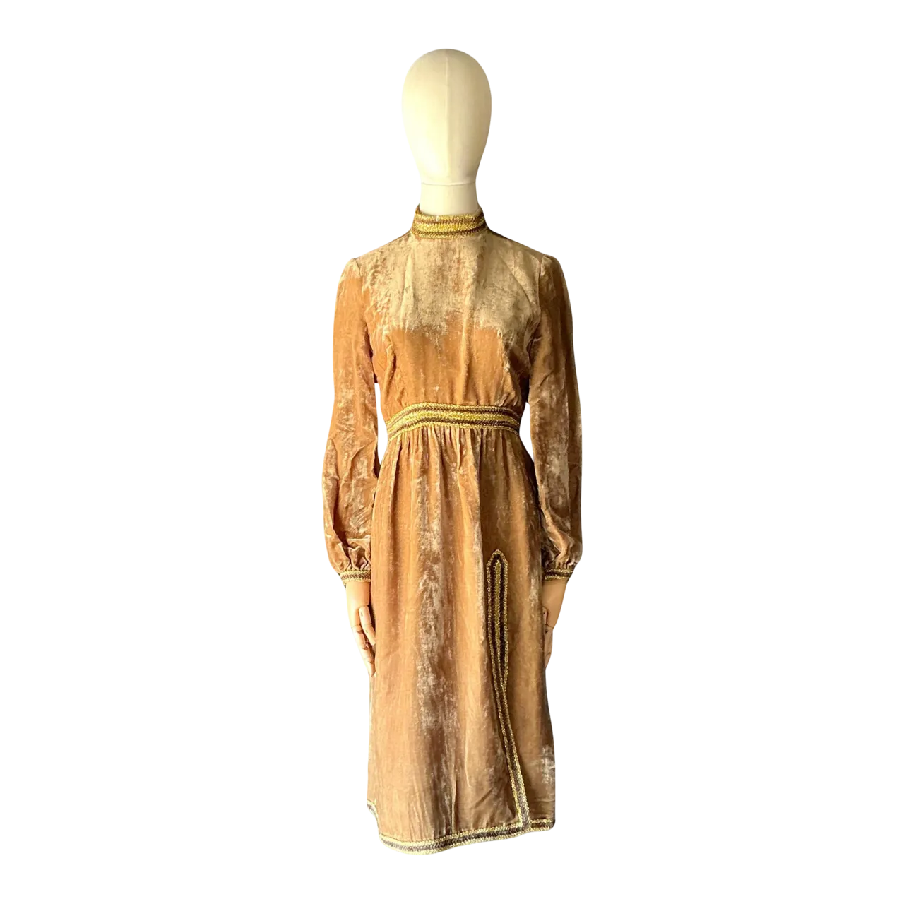 Vintage 1960s Oscar de la Renta Velvet Golden Bishop Sleeve Dress