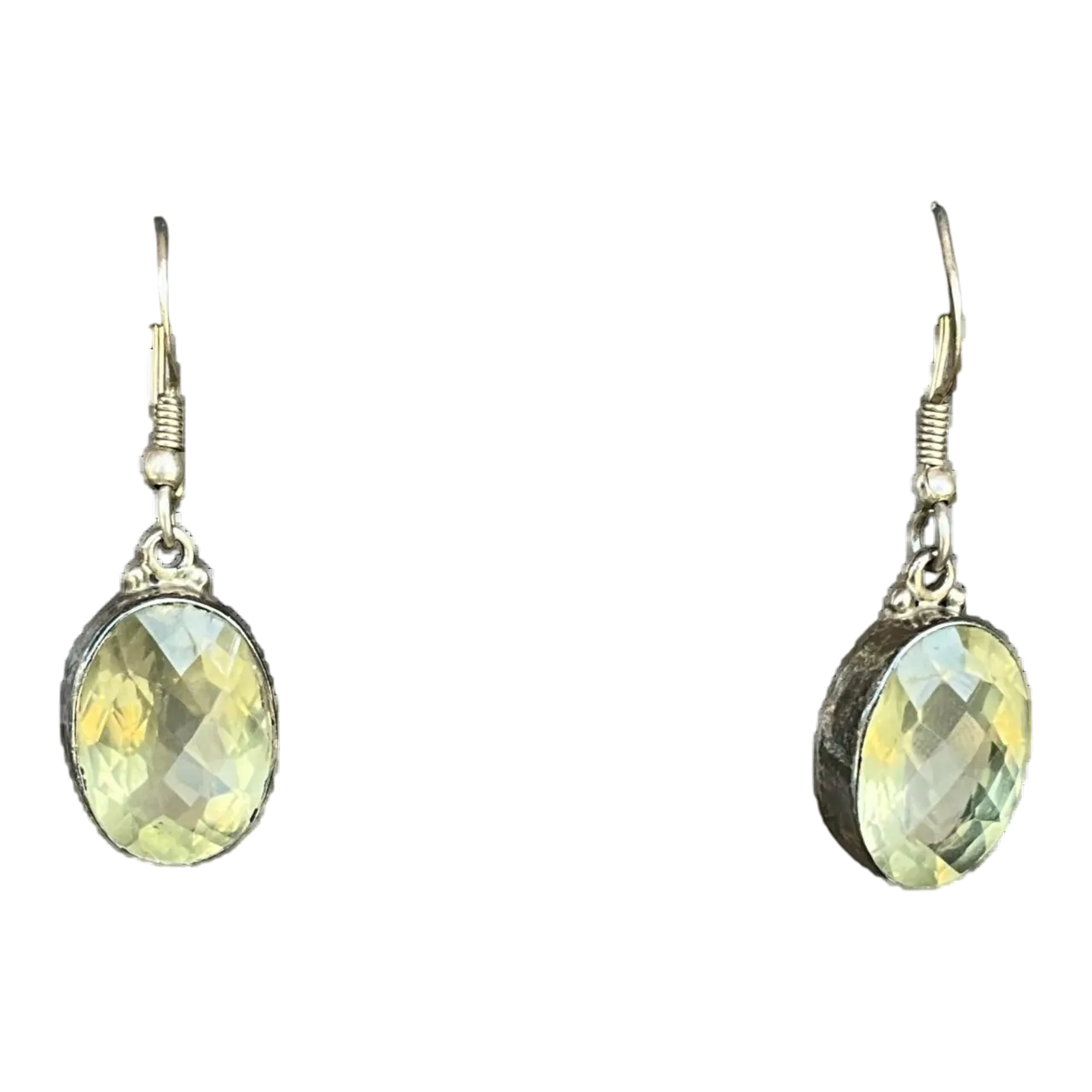Vintage 925 Silver Drop Earrings with Green Gemstone