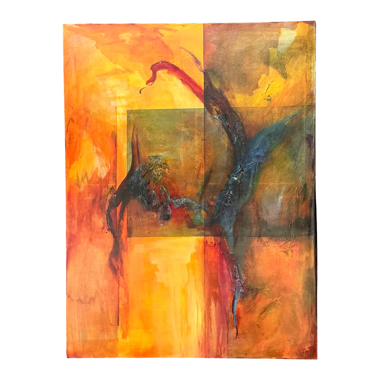 Vintage Abstract Expressionist Oil Painting on Canvas
