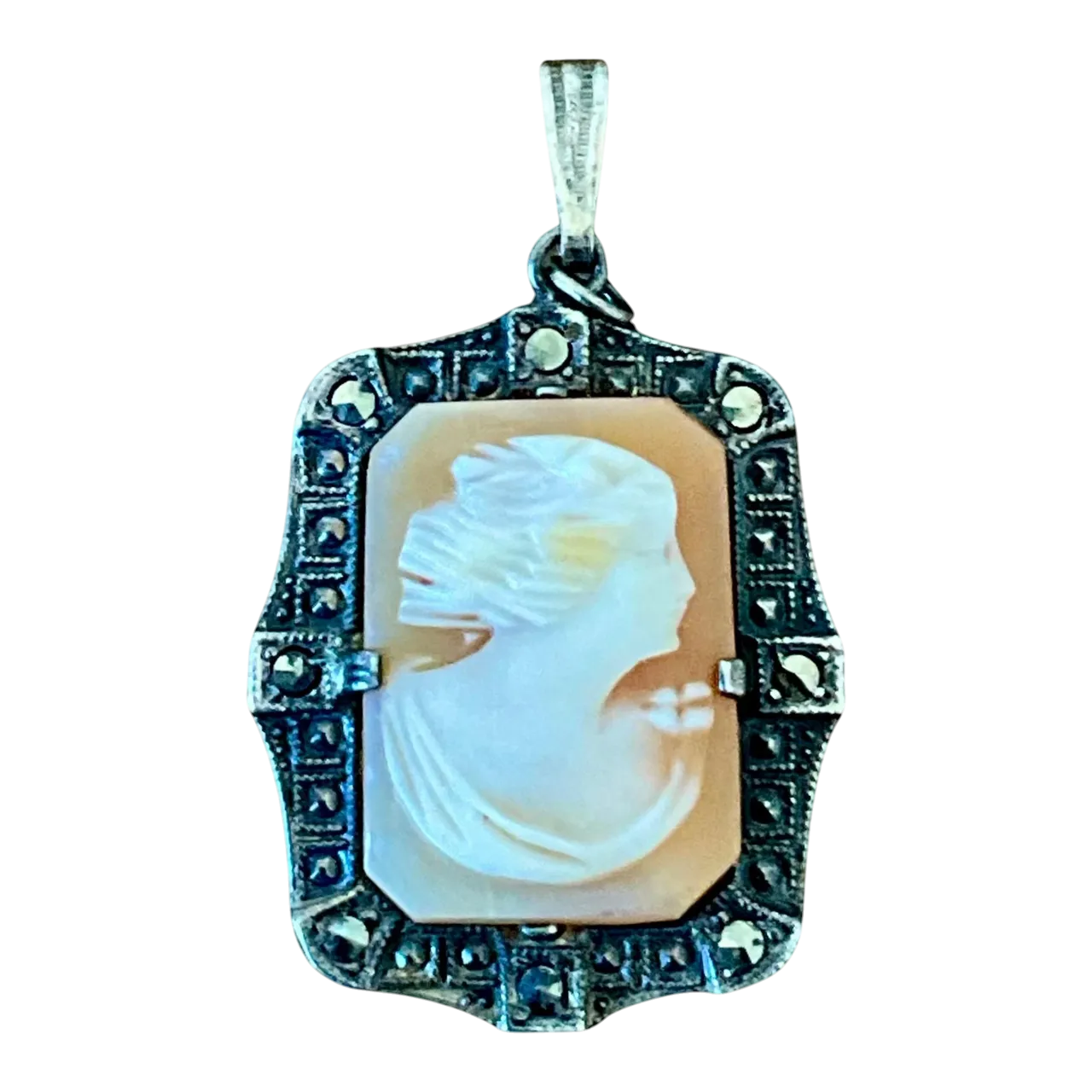 Vintage Art Deco Sterling Silver Carved Cameo Pendentif