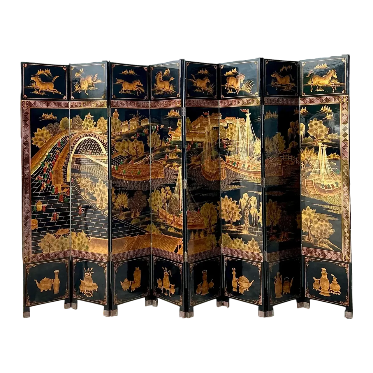 Vintage Asian 8 Panel Coromandel Screen