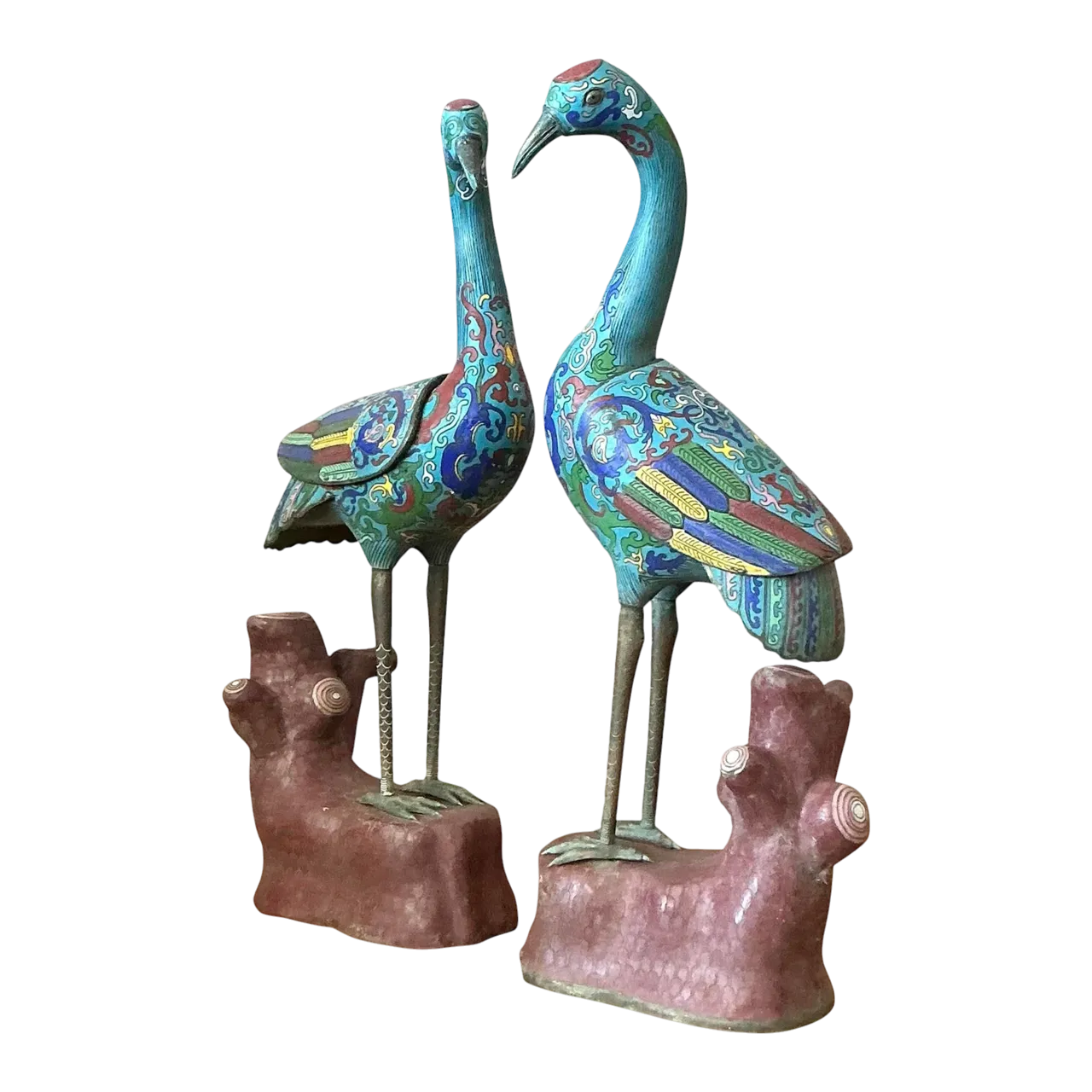 Vintage Asian Cloisonné Enameled Cranes - Set of 2