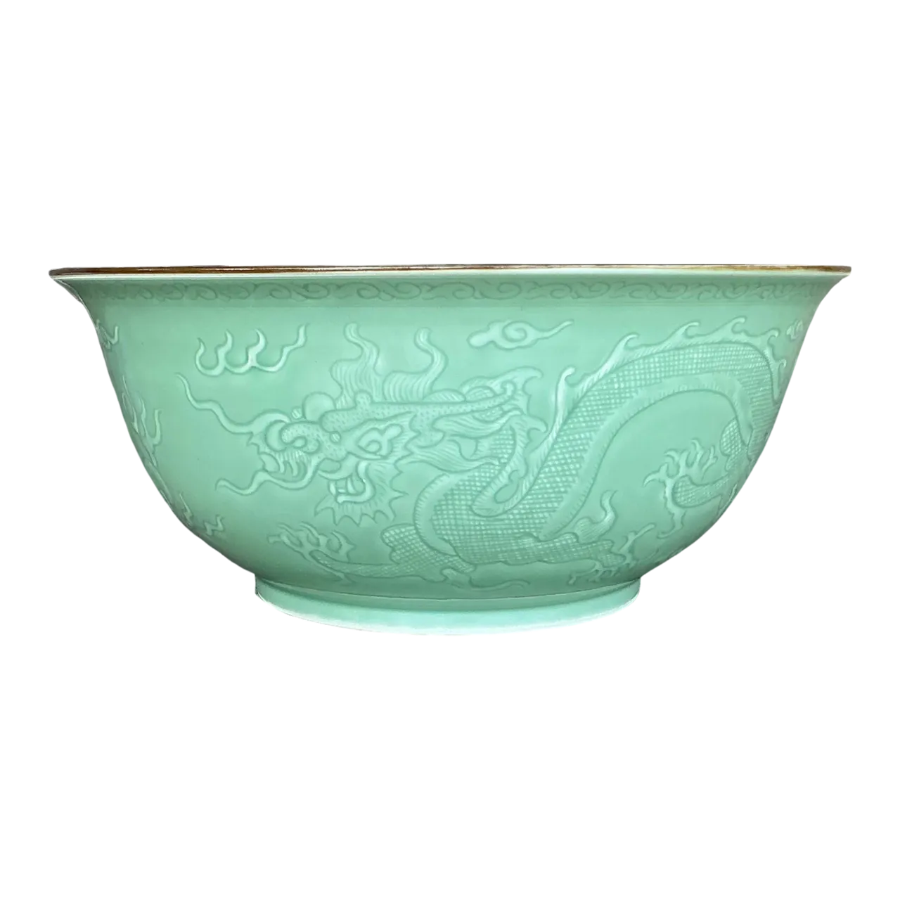 Vintage Asian Dragon Relief Celadon Bowl