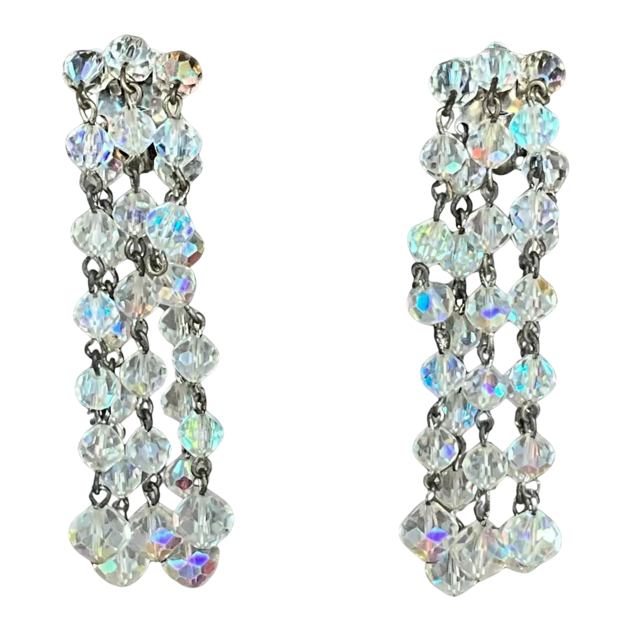 Vintage Aurora Borealis Crystal Clip on Earrings
