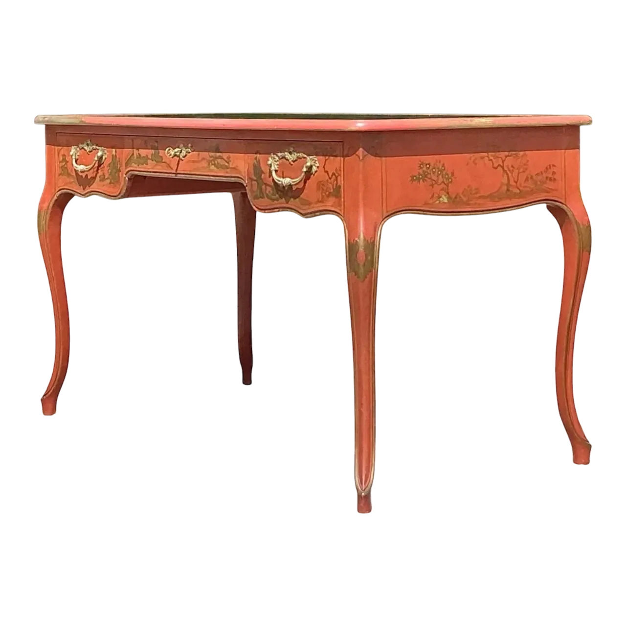 Vintage Baker Red Lacquered Chinoiserie Writing Desk