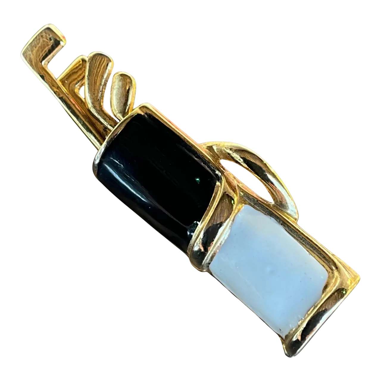 Vintage Black/White Enamel Golf Bag Brooch