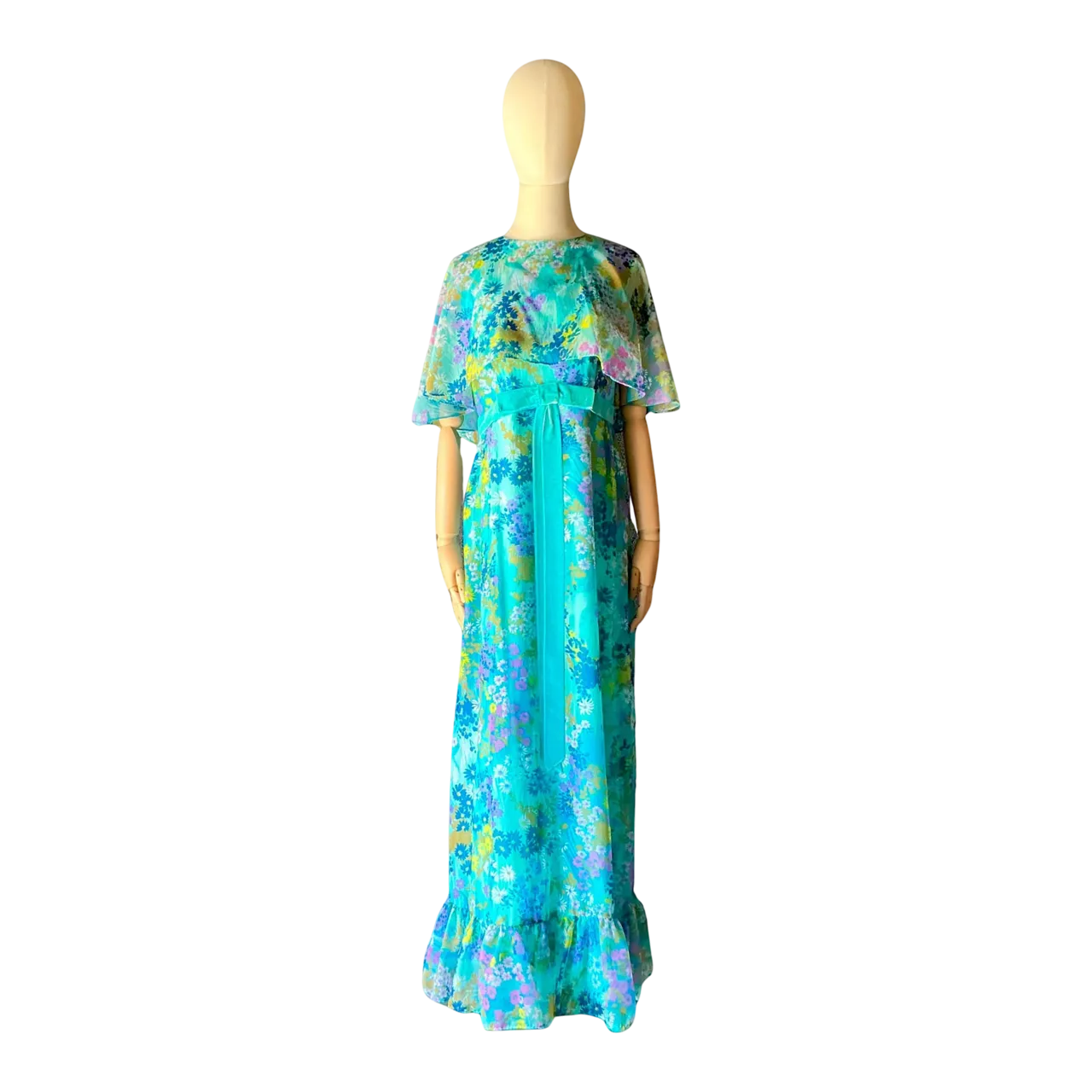 Vintage Blue Floral Dress with Bow