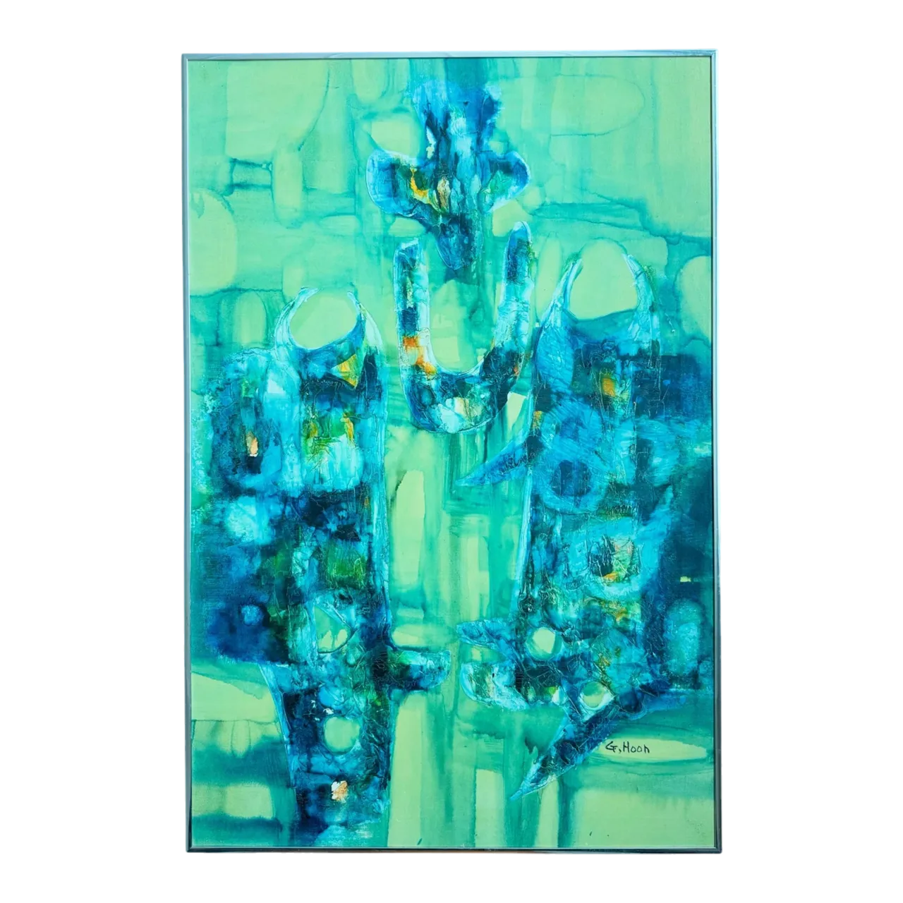 Vintage Boho Abstract Painting Oil on Canvas Signed by the Artist