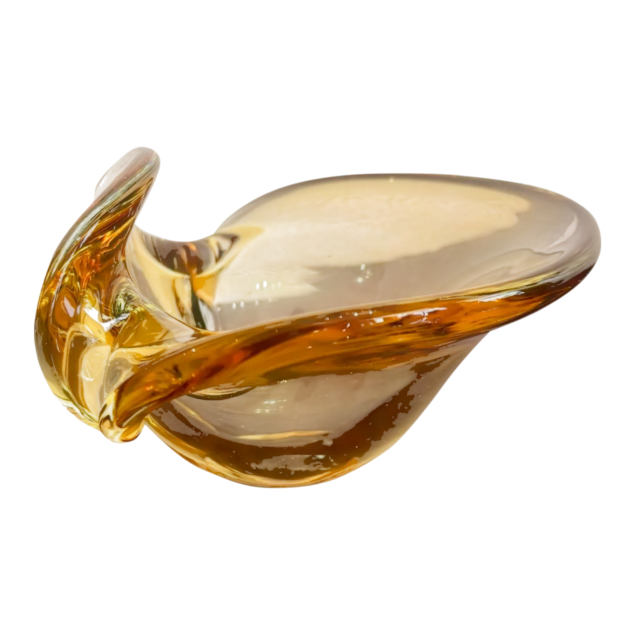 Vintage Boho Amber Art Glass Bowl After Murano