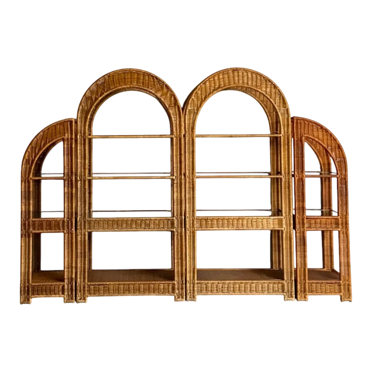 Vintage Boho Arched Rattan Etagere