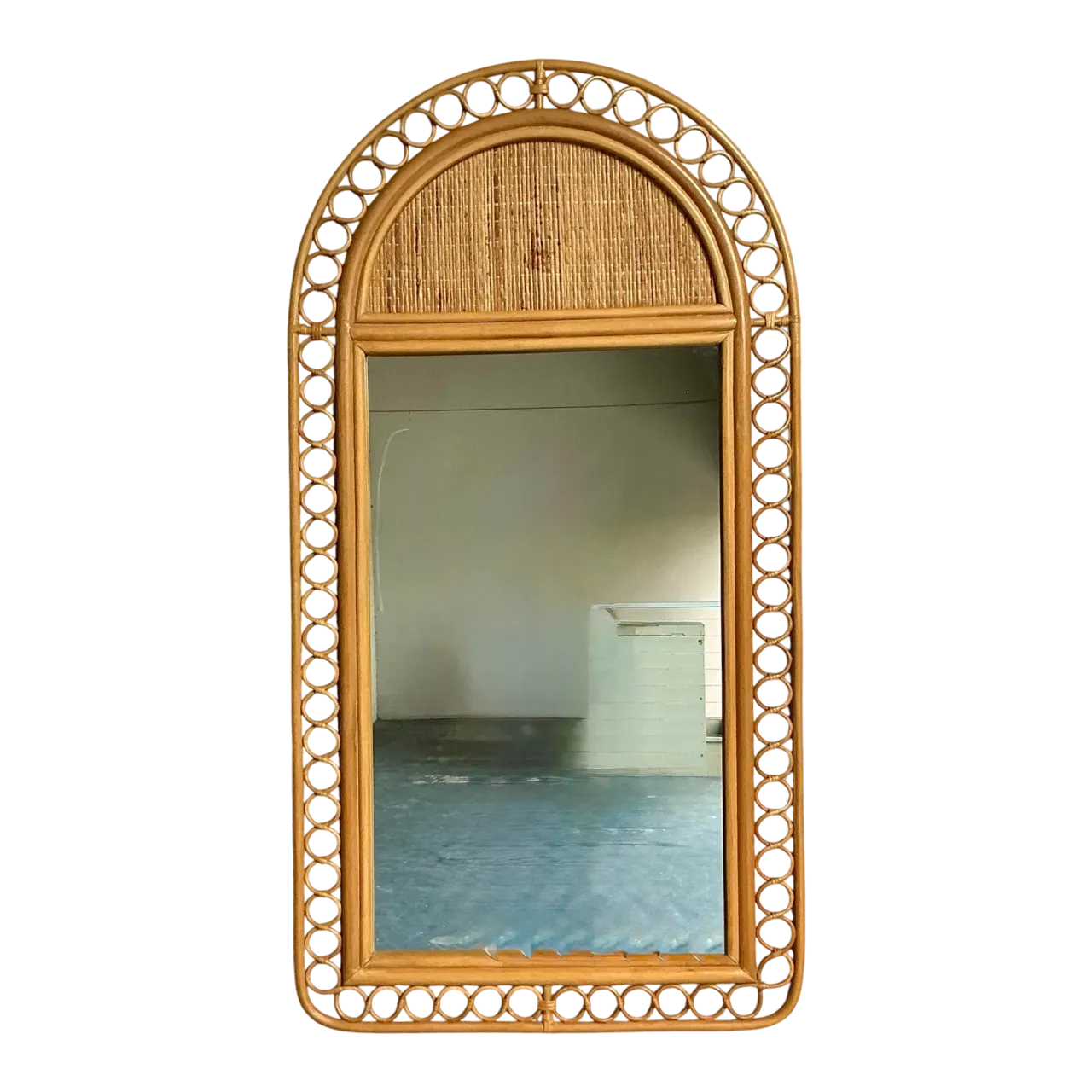 Vintage Boho Arched Rattan Rings Mirror