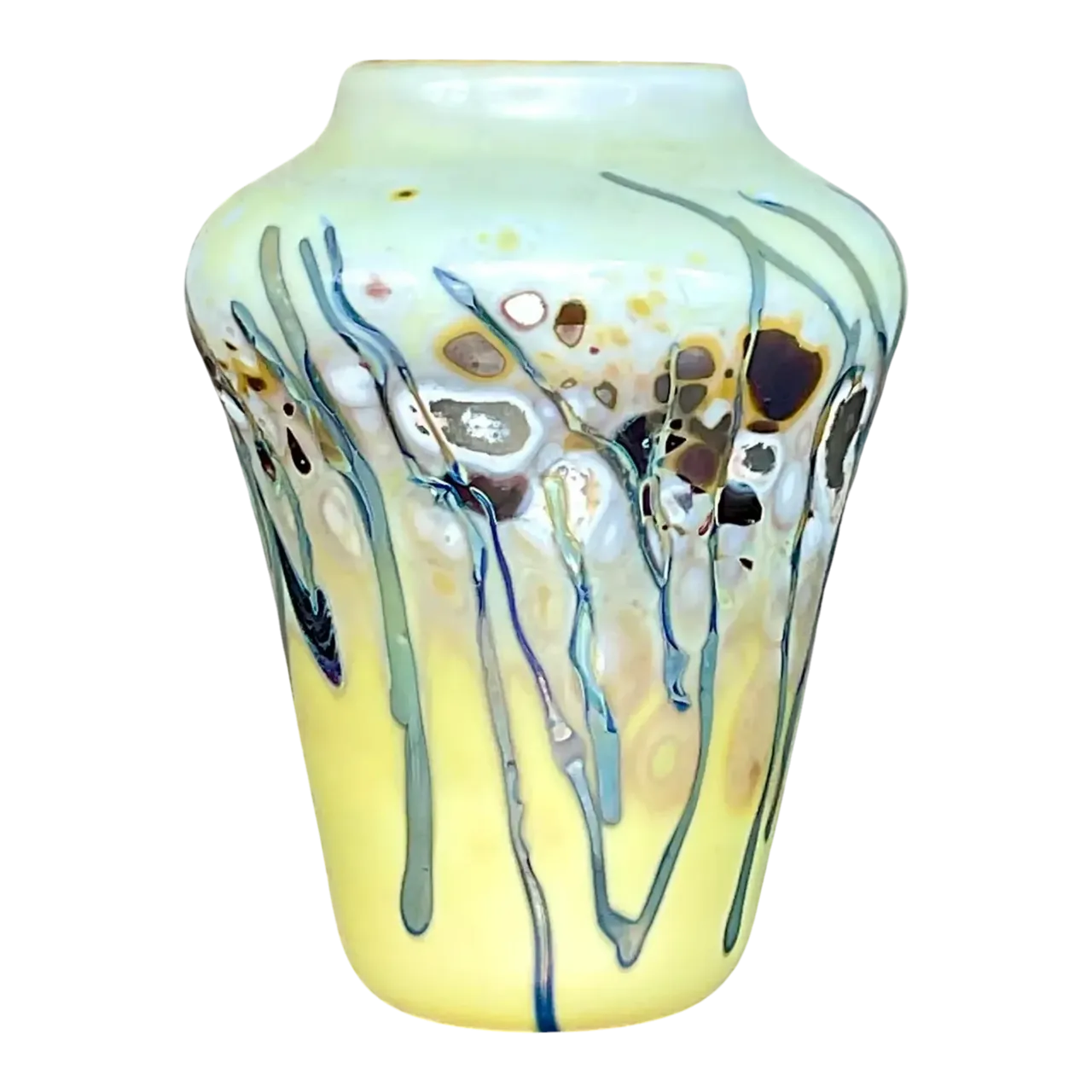 Vintage Boho Art Glass Vase - Glass, 7W x 14.75H