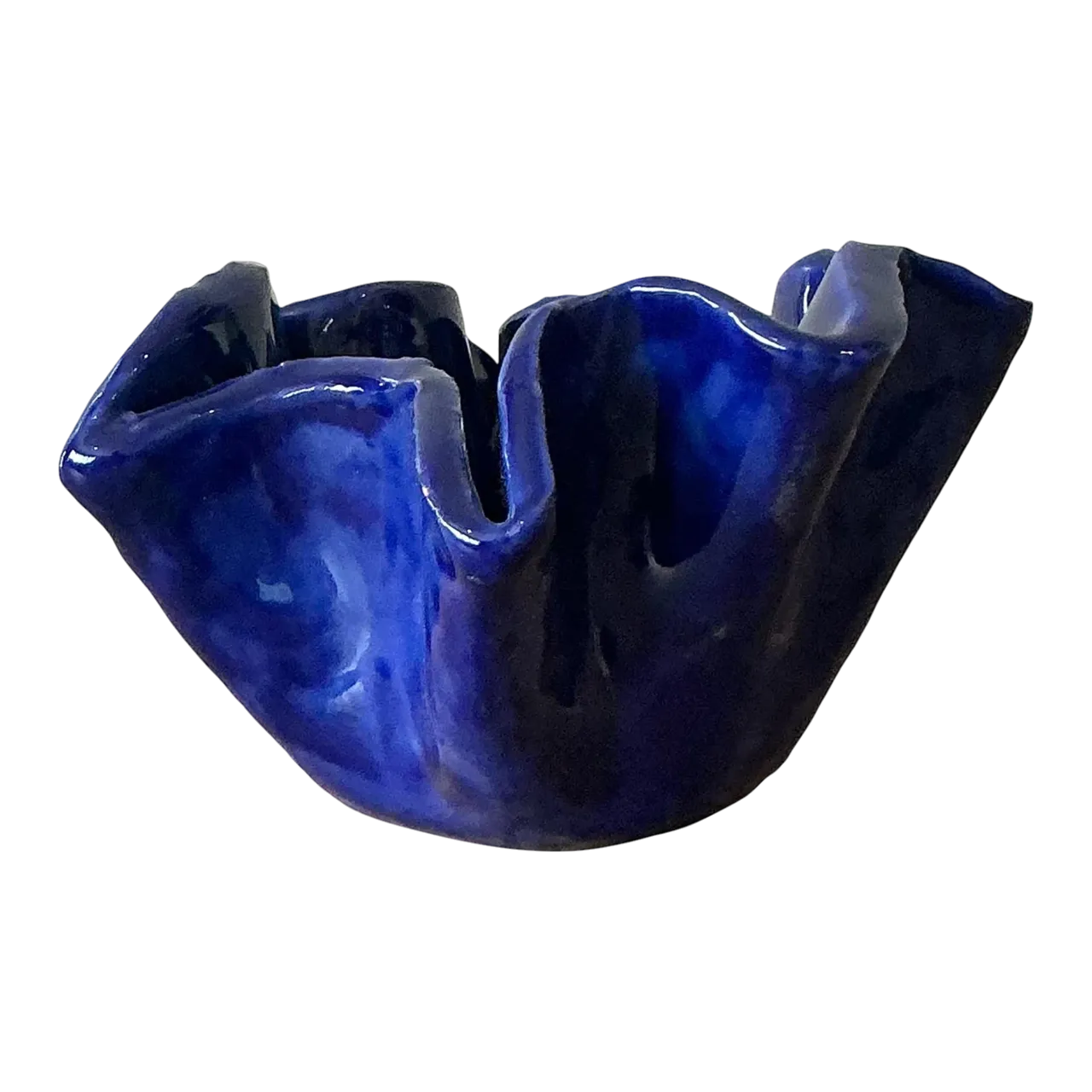 Vintage Boho Blue Ruffle Studio Pottery Bowl