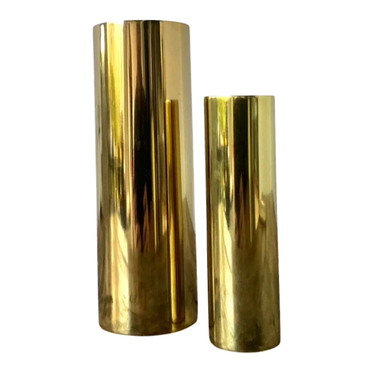 Vintage Boho Brass Cylinder Vases - Set of 2