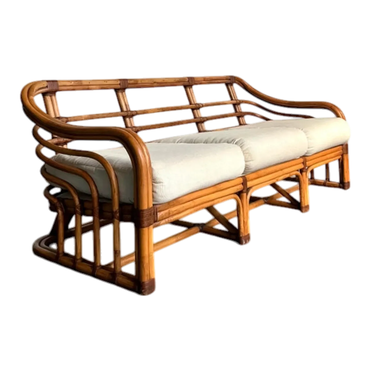 Vintage Boho Brown Jordan Bent Rattan Sofa