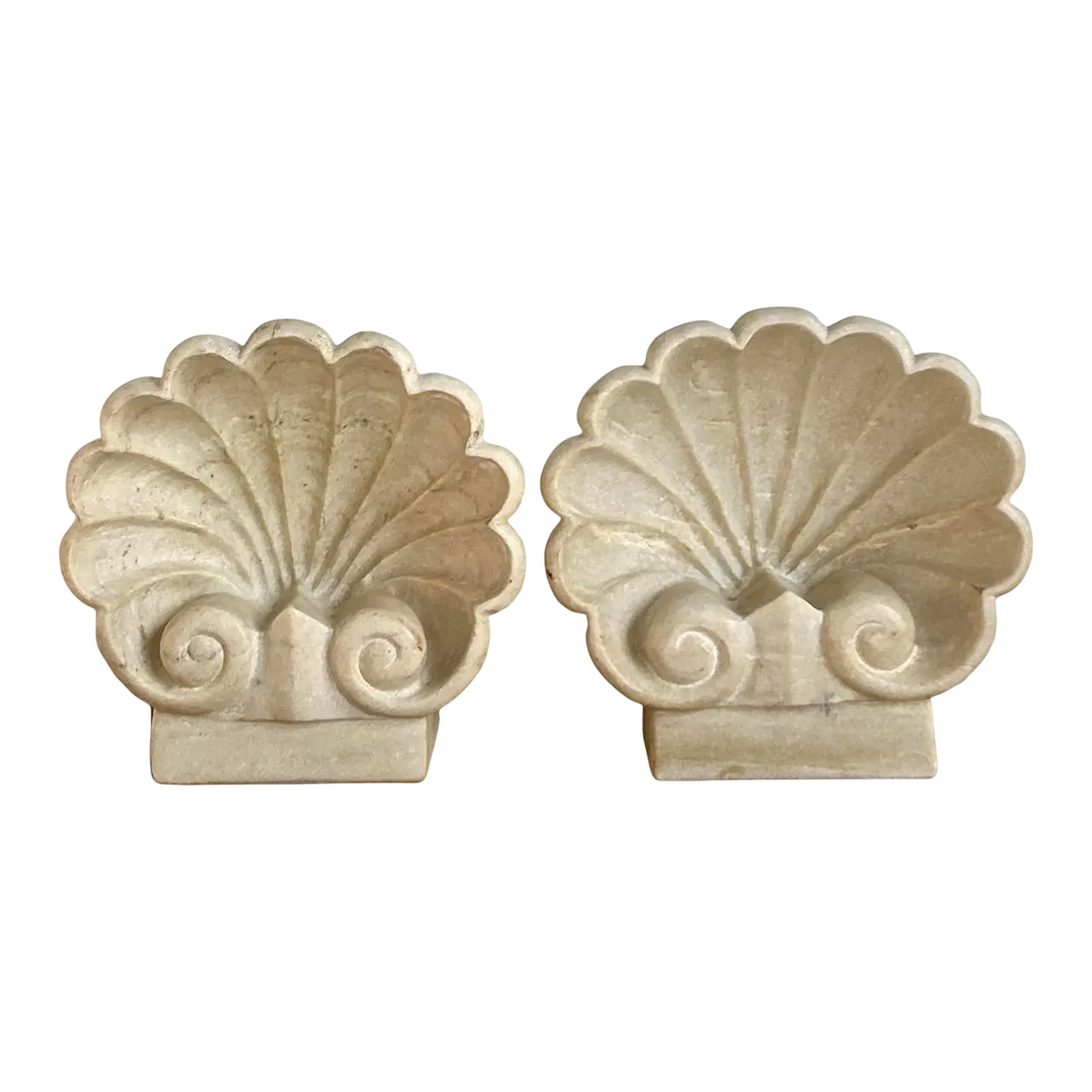 Vintage Boho Carved Stone Clam Shell Fonts - A Pair