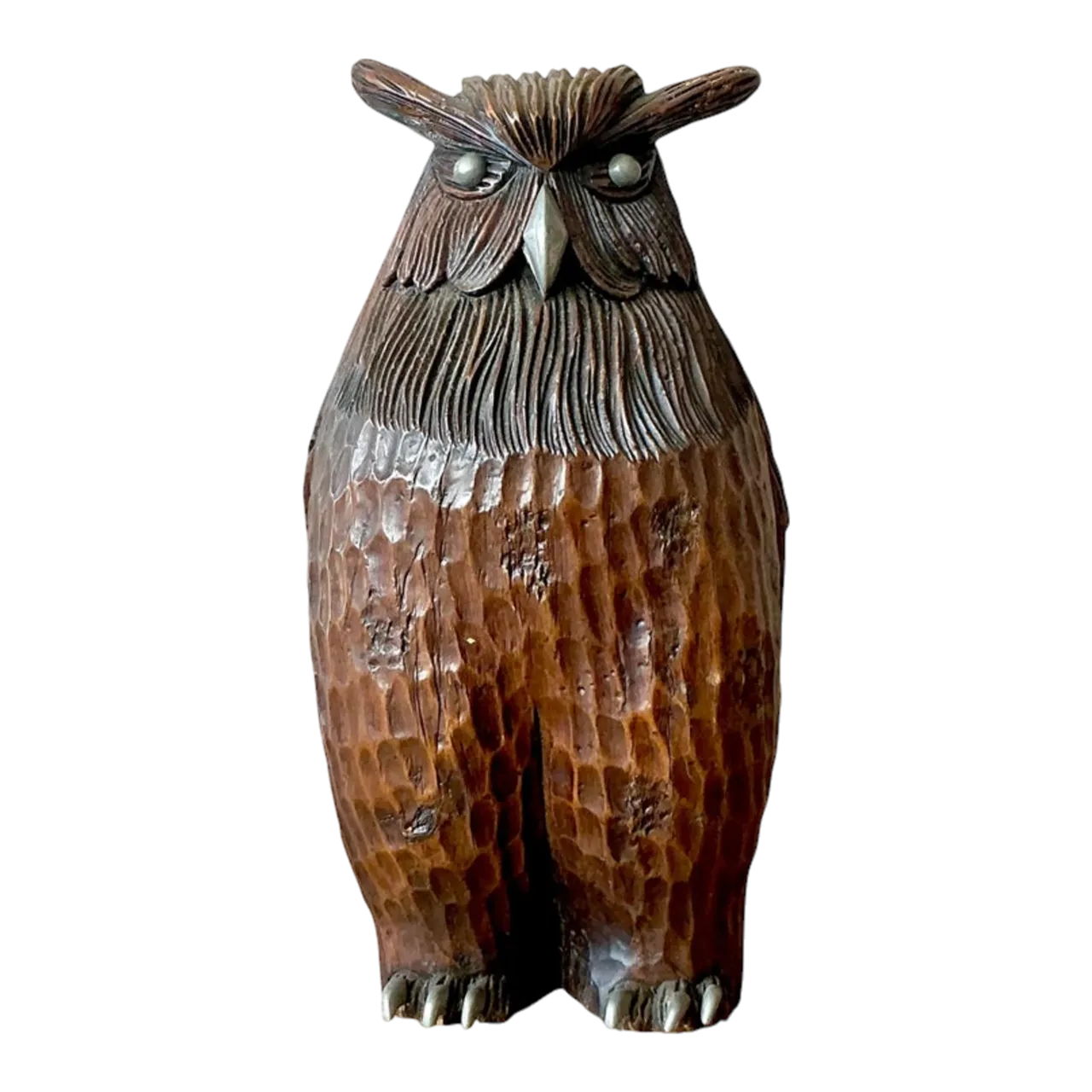 Vintage Boho Carved Wooden Owl