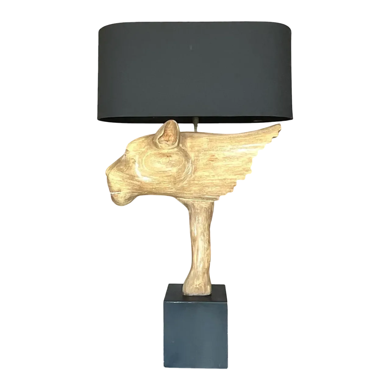 Vintage Boho Cerused Wood Winged Lion’s Head Lamp