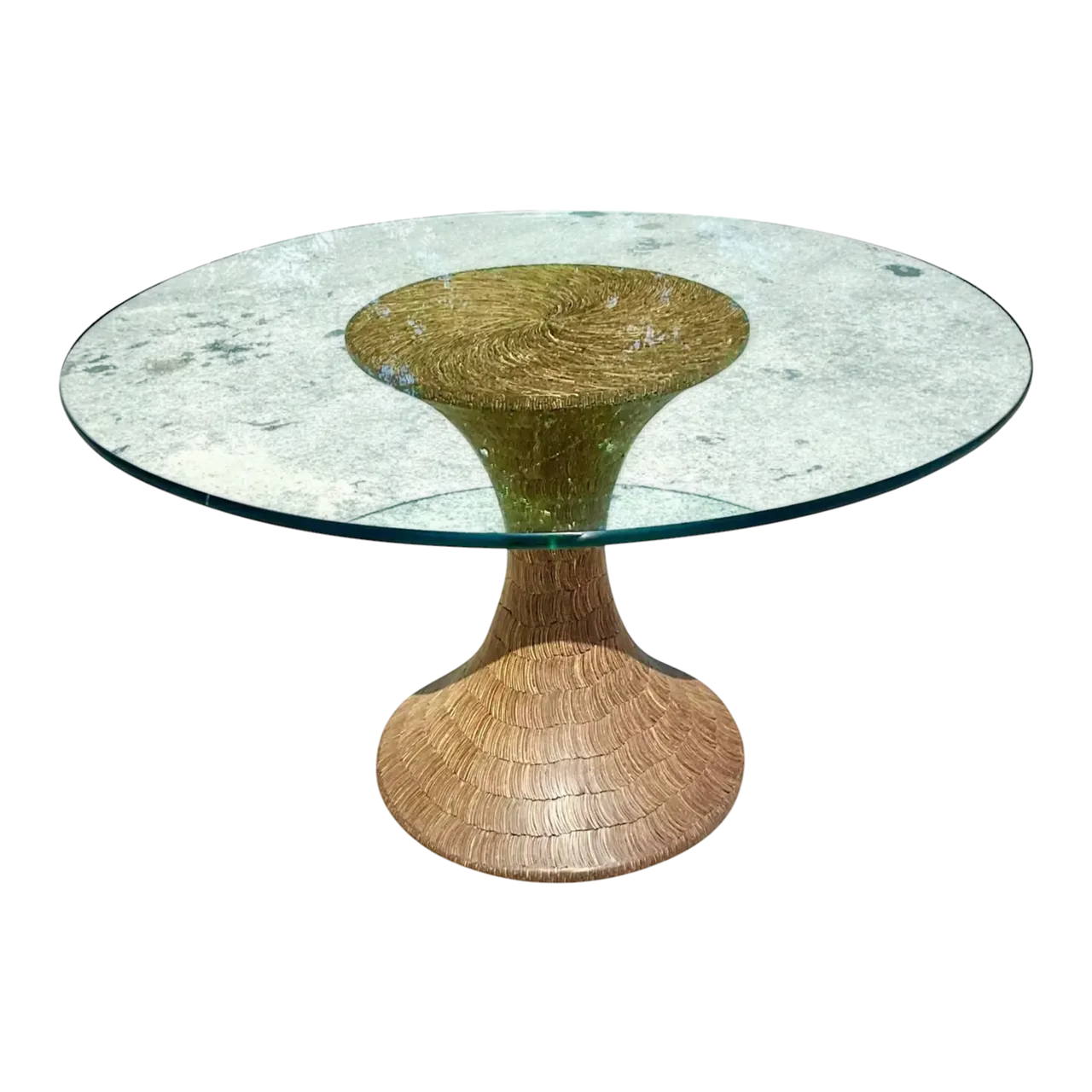 Vintage Boho Coconut Shell Pedestal Dining Table