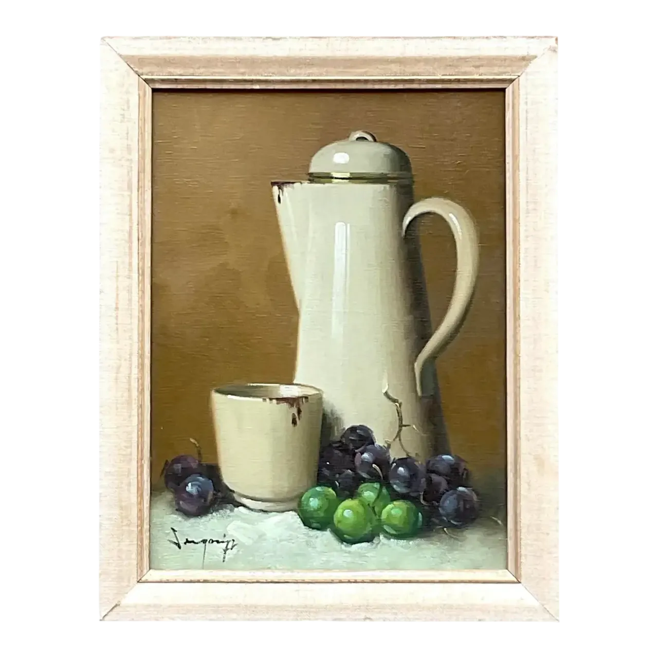 Vintage Boho Coffee Pot Still Life Original Oil on Canvas Painting