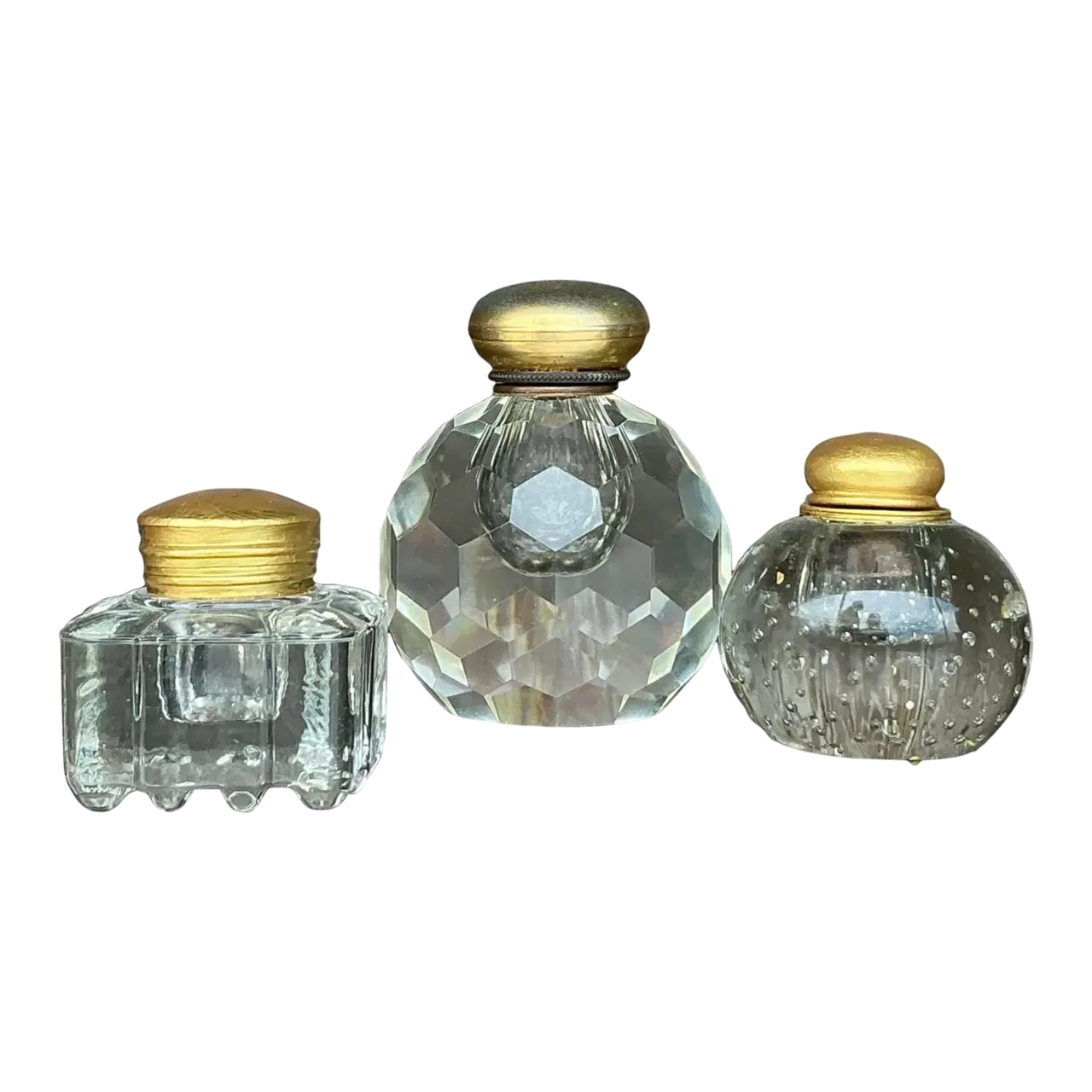 Vintage Boho Cut Glass Inkwells - Set of 3