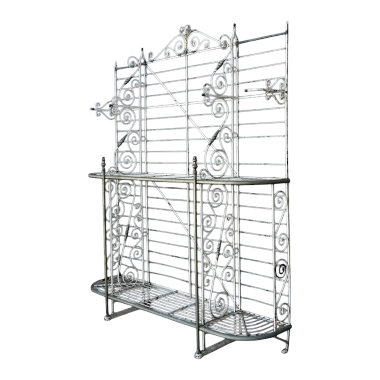 Vintage Boho French Wrought Iron and Brass Bakers Rack