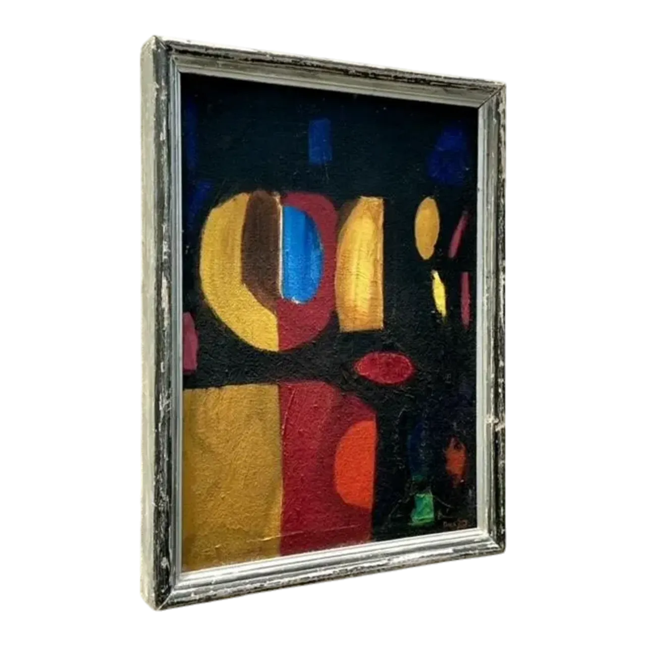Vintage Boho Geometric Abstract Oil Painting on Board