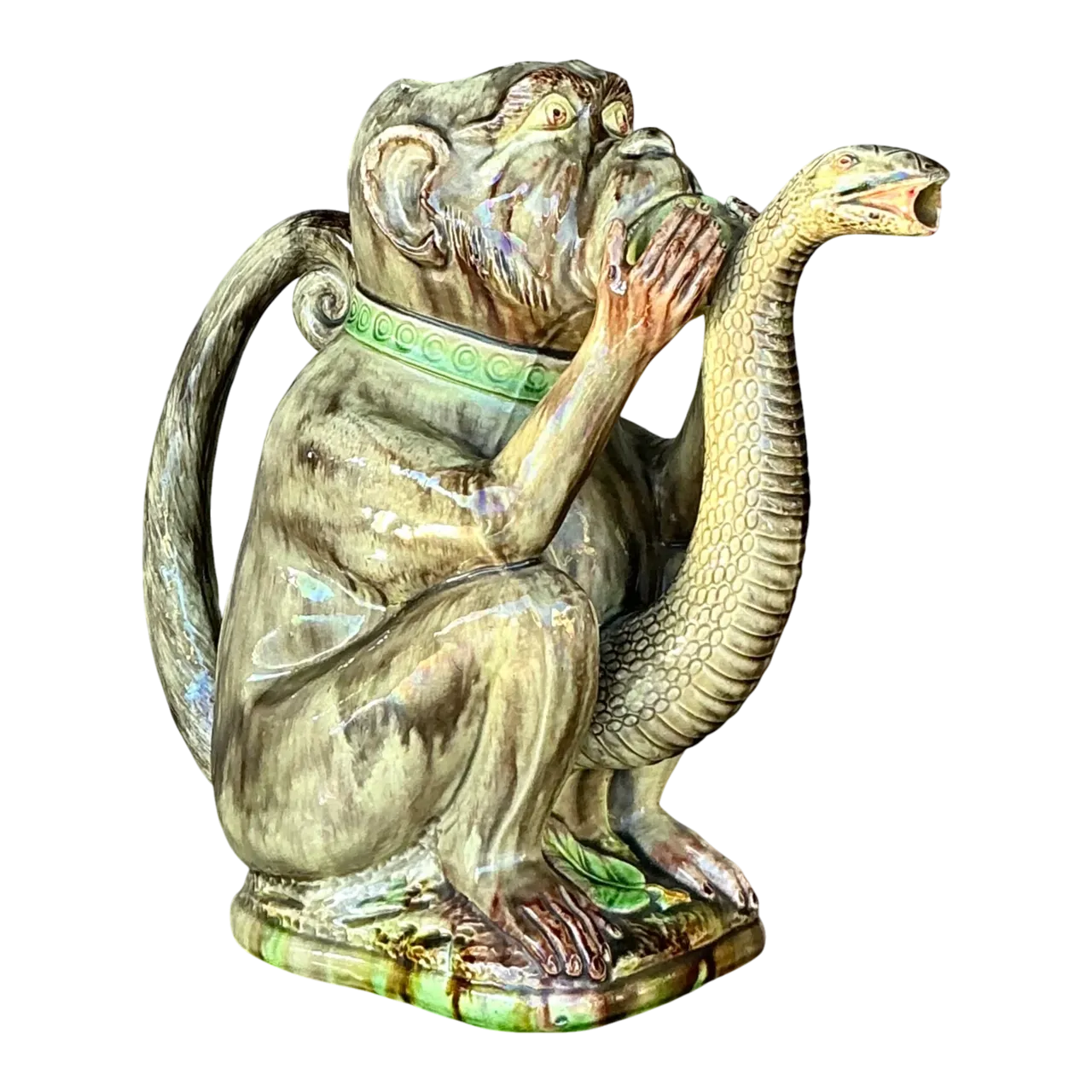 Vintage Boho Glazed Ceramic Monkey Pitcher