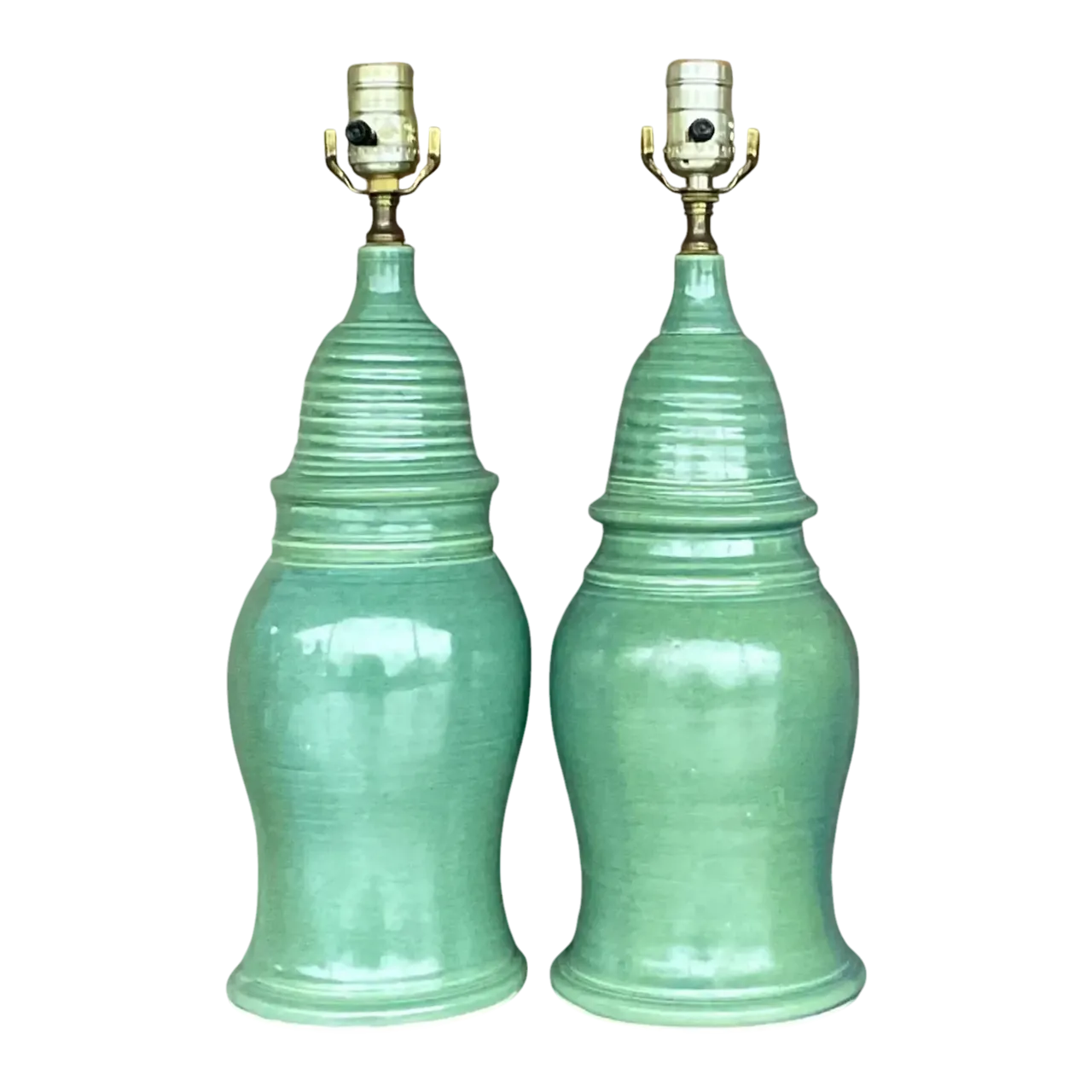 Vintage Boho Glazed Ceramic Table Lamps - a Pair