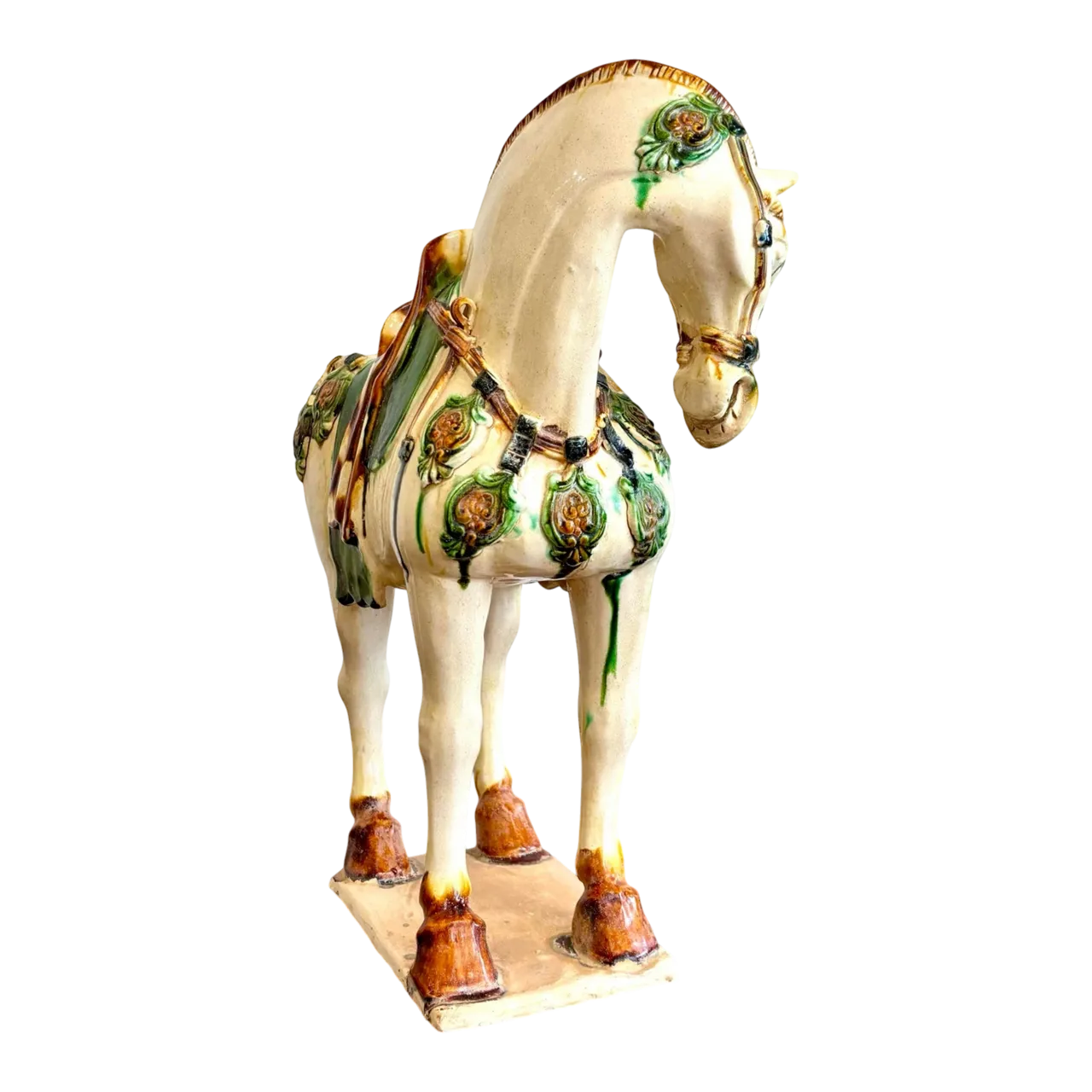 Vintage Boho Glazed Cermic Horse Statue