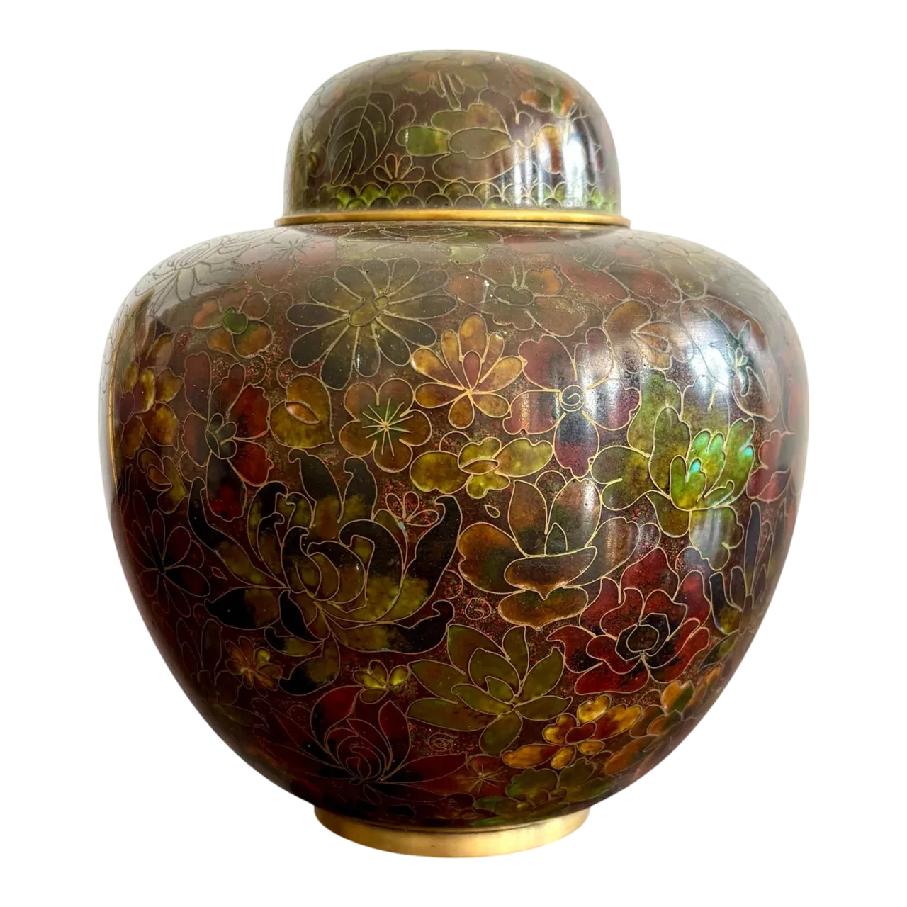 Vintage Boho Glazed Closionne Jar With Lid and Gold Detailing