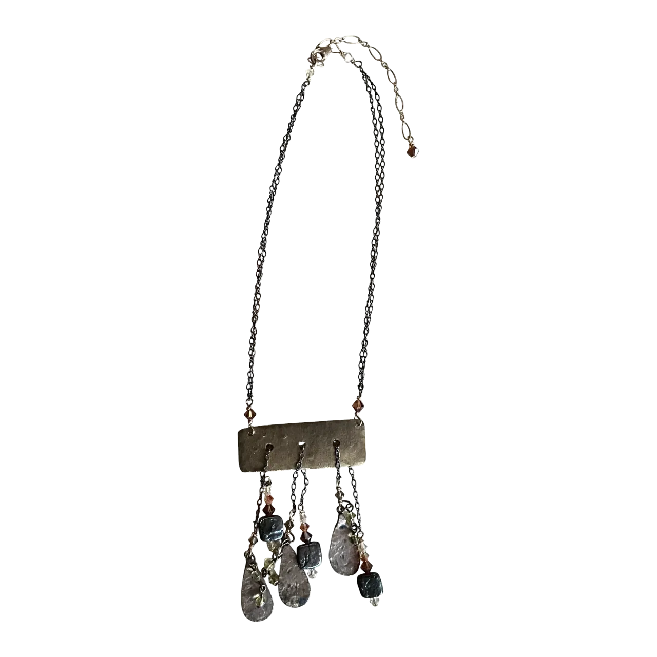 Vintage Boho Hammered Brass Drop Necklace