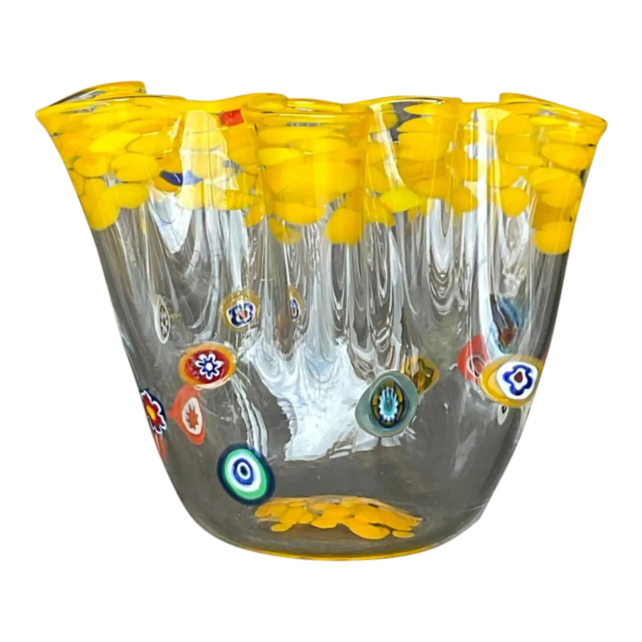 Vintage Boho Italian Ruffle Art Glass Vase