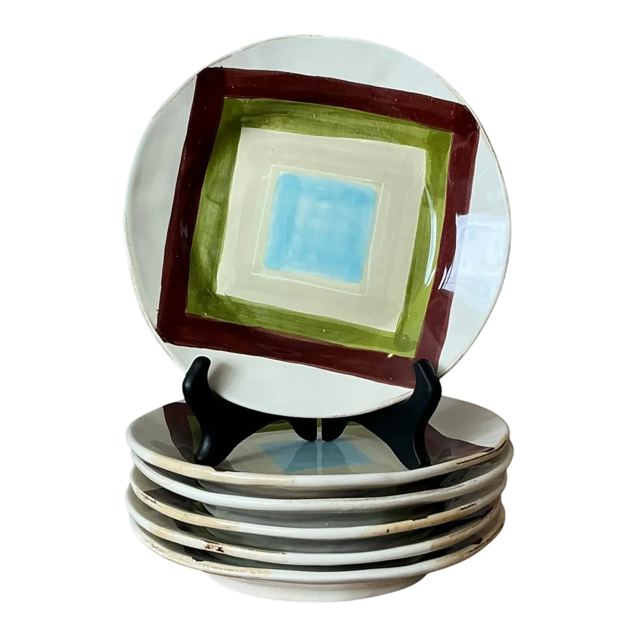 Vintage Boho Italian Vietri Glazed Ceramic Salad Plates - Set of 6