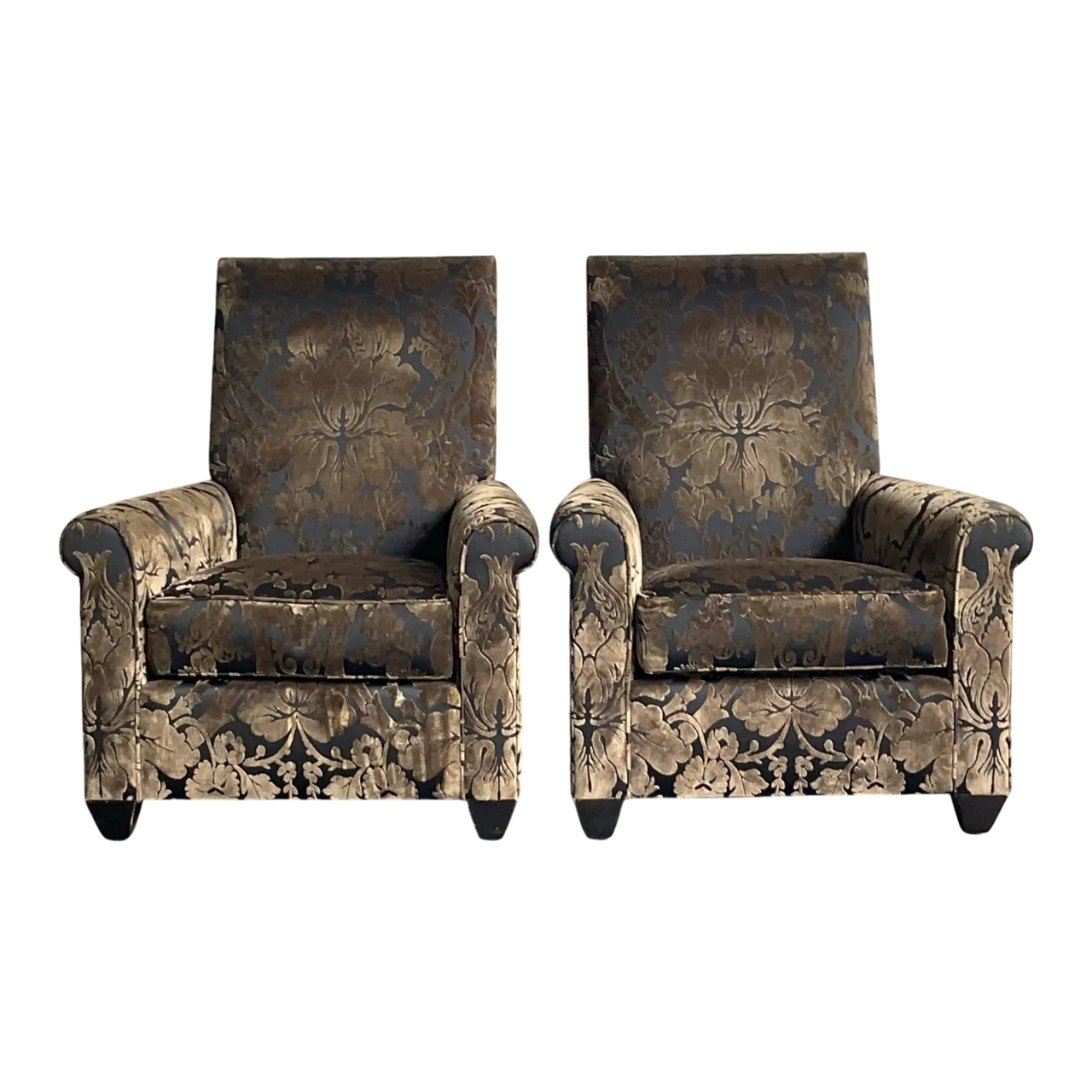 Vintage Boho John Hutton for Donghia Silk Devore Lounge Chairs - A Pair