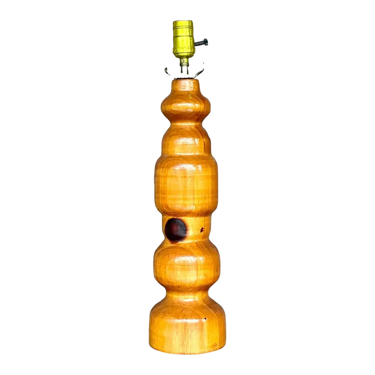 Vintage Boho Knotty Pine Turned Table Lamp