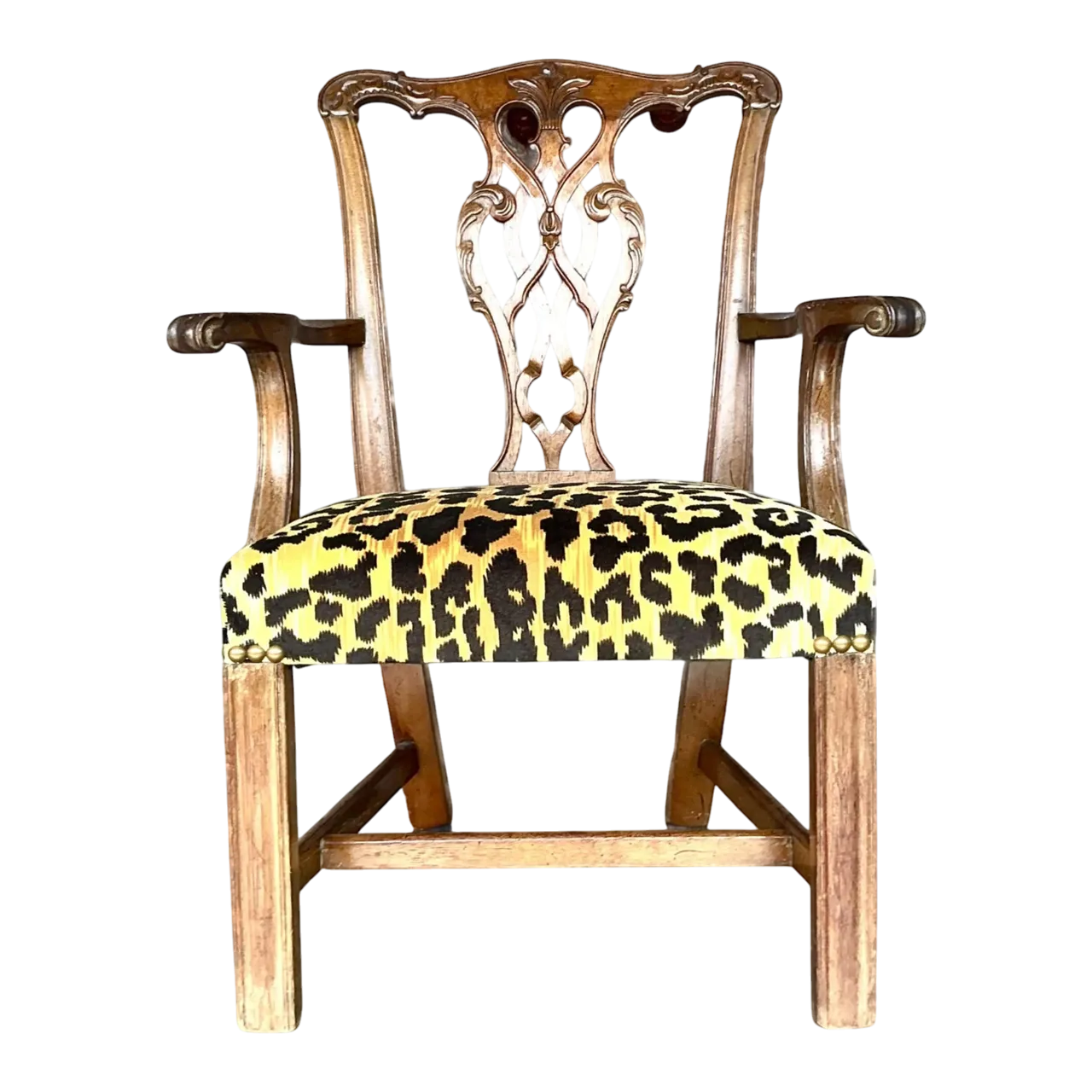 Vintage Boho Leopard Chippendale Petite Salon Chair