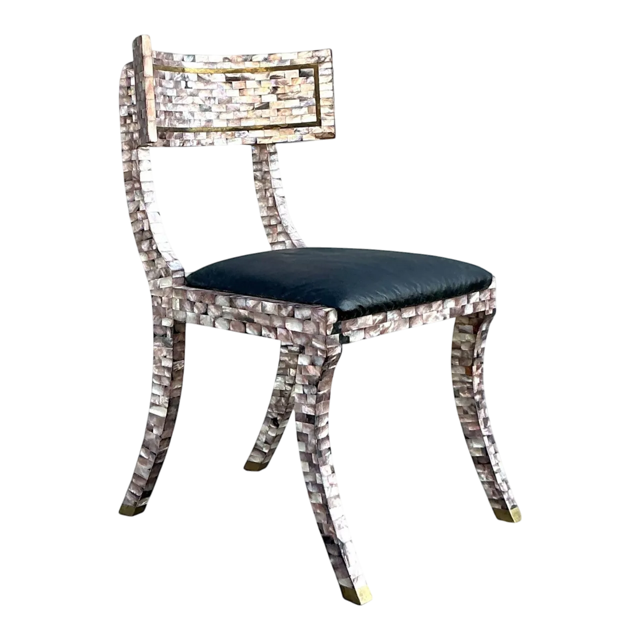 Vintage Boho Maitland Smith Tessellated Capiz Shell Klismos Chair