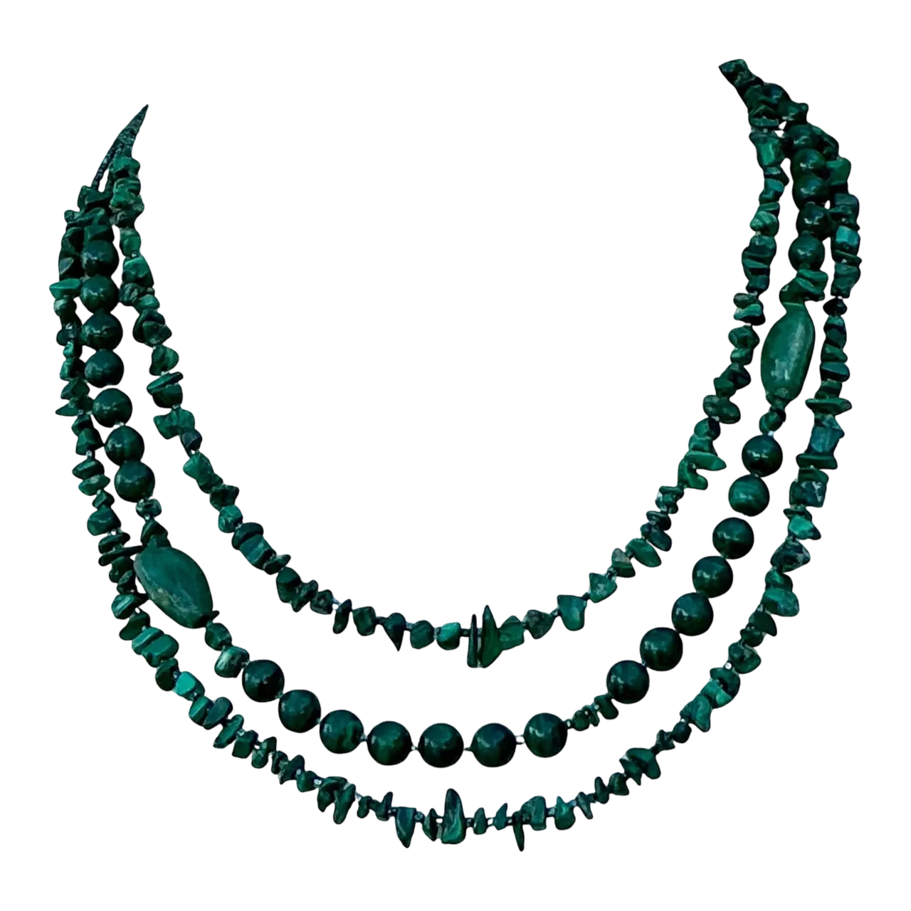 Vintage Boho Malachite Three-Stranded Necklace