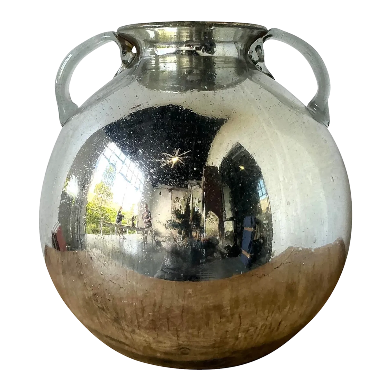 Vintage Boho Mercury Glass 2 Handle Vase
