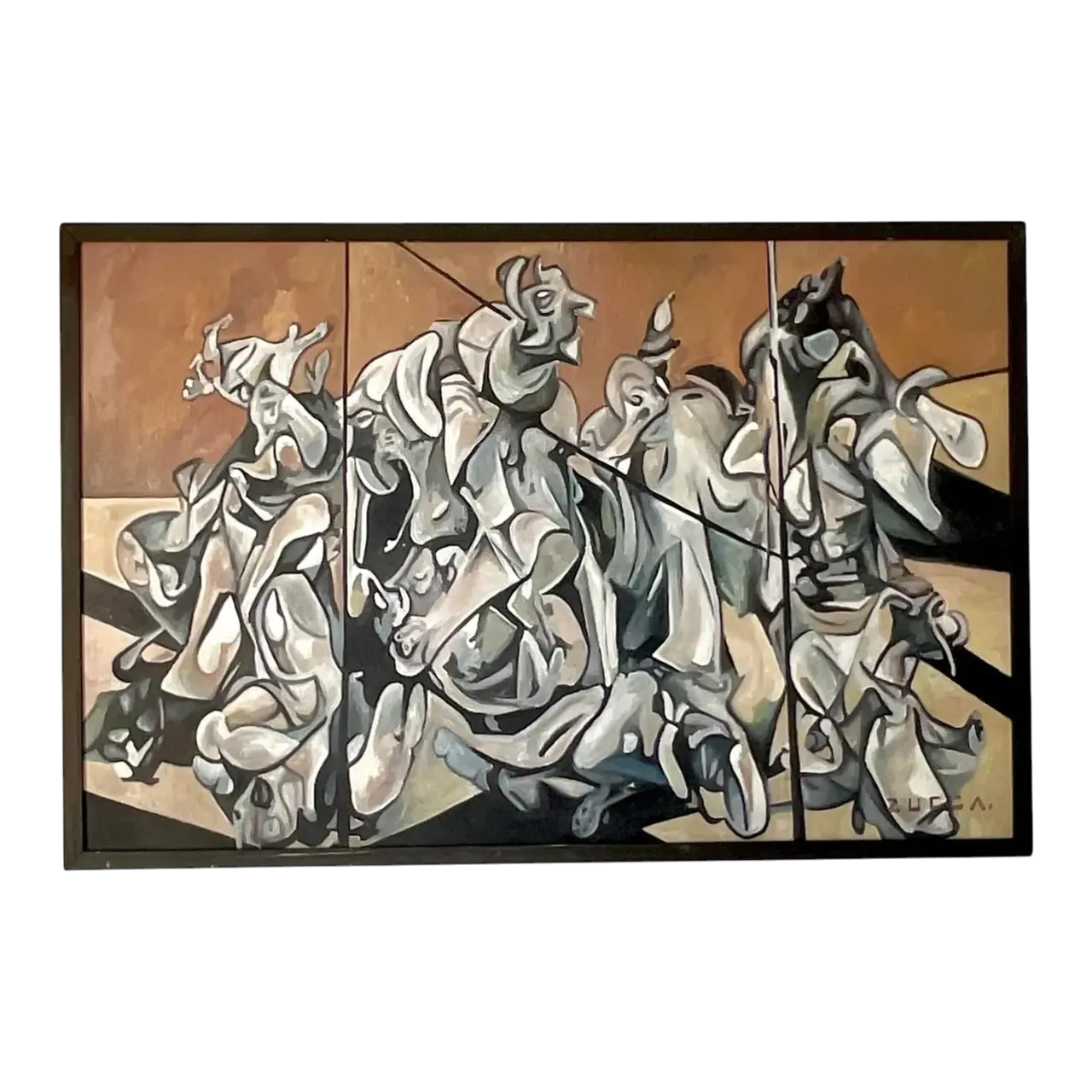 Vintage Boho Monumental Abstract Figurative Oil on Board Painting